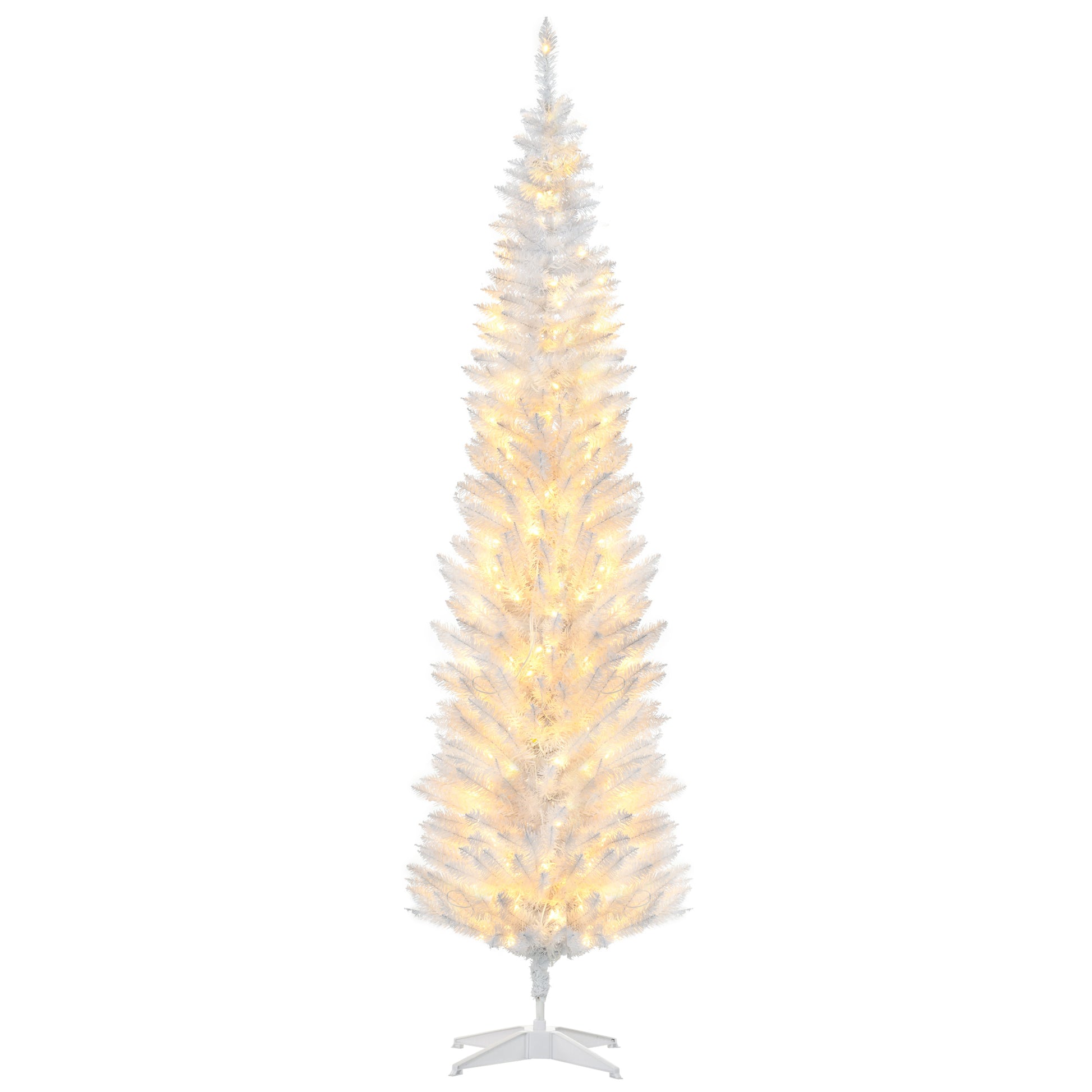 7' Pre Lit Artificial Pencil Christmas Trees, Xmas Tree with Realistic Branches and Warm White LED Lights, White Pencil Christmas Trees   at Gallery Canada