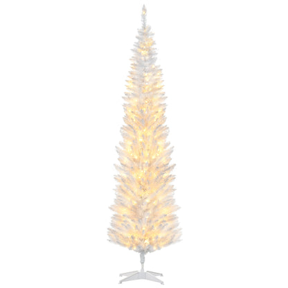 7' Pre Lit Artificial Pencil Christmas Trees, Xmas Tree with Realistic Branches and Warm White LED Lights, White Pencil Christmas Trees   at Gallery Canada