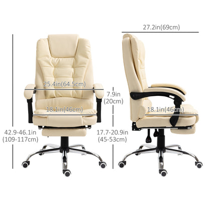 High Back Office Chair PU Leather Executive Office Chair with Retractable Footrest Padded Armrest Cream White Executive & Manager Chairs   at Gallery Canada