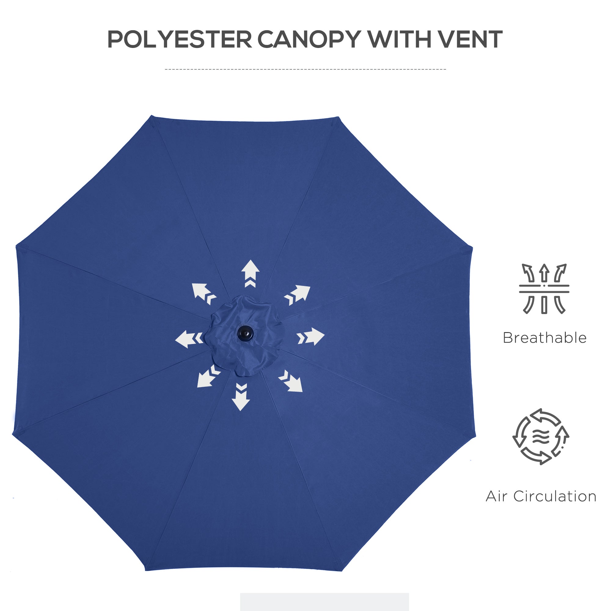 10' x 8' Round Market Umbrella, Patio Umbrella with Crank Handle and Tilt, Outdoor Parasol for Garden, Bench, Lawn, Blue Sun Umbrellas at Gallery Canada