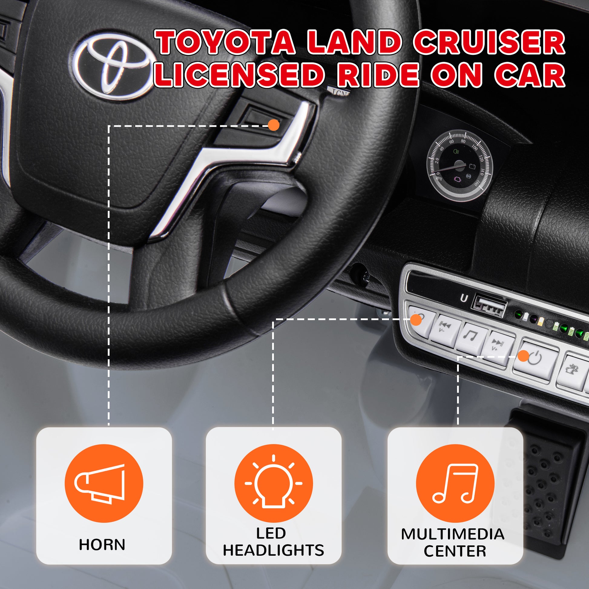 12V Toyota LAND CRUISER Licensed Kids Car w/ Remote Control, Four Wheel Spring Suspension, Soft Start, LED Light, Grey Electric Toy Cars   at Gallery Canada