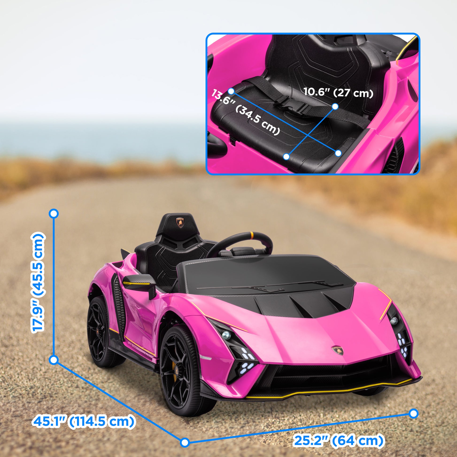 12V Lamborghini Autentica Licensed Kids Car with Remote Control, 4 Wheels Spring Suspension, Soft Start, Pink Electric Toy Cars   at Gallery Canada