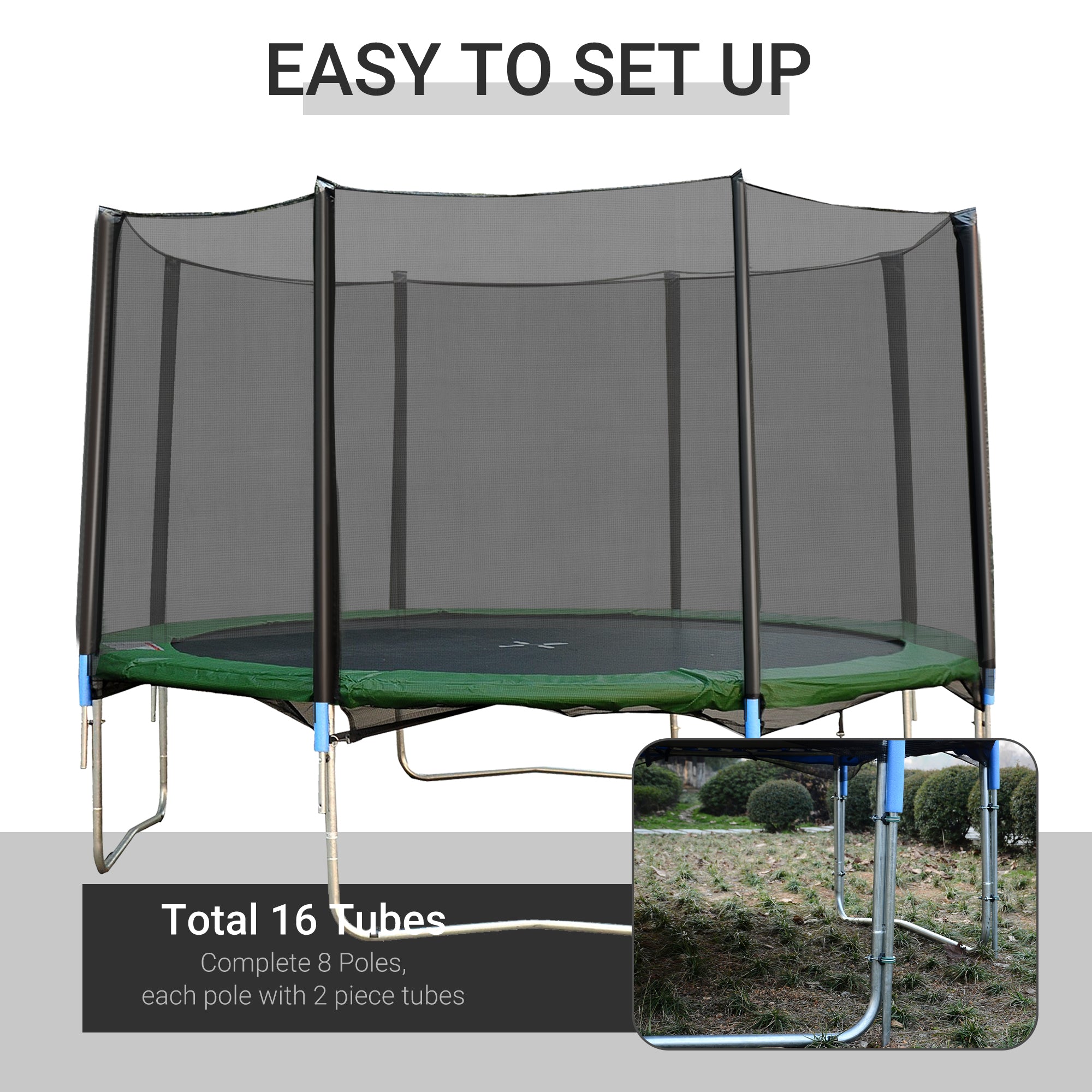 12FT Trampoline Net Enclosure Trampolining Bounce Safety Accessories w/ 8 Poles Net Enclosure Only, Black Trampolines at Gallery Canada