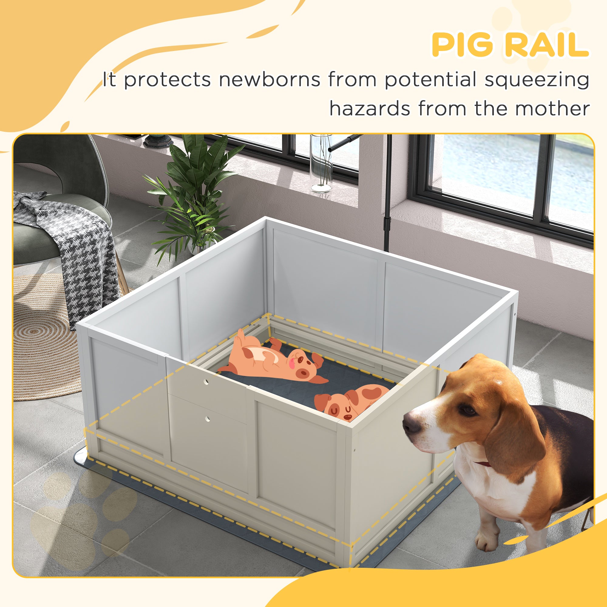 Whelping Box for Dogs with Retractable Light Stand, Waterproof Pad, Rail, Adjustable Height Door, 41