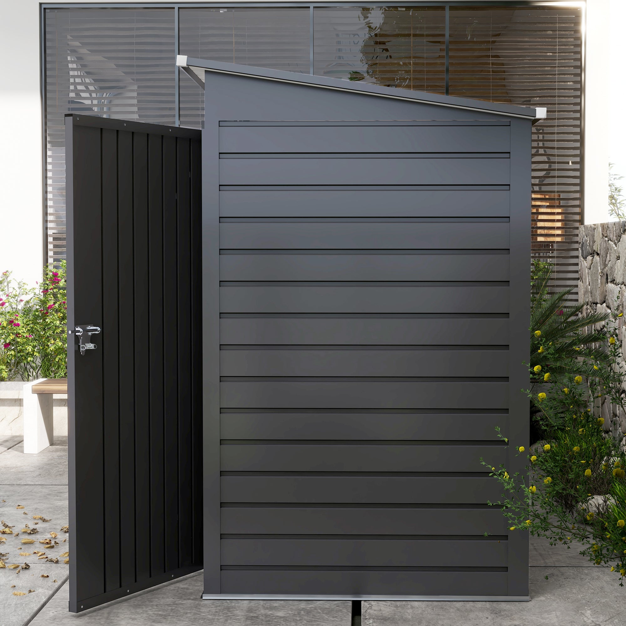 8 x 4FT Galvanized Garden Storage Shed, Metal Outdoor Shed with Double Doors and 2 Vents, Grey Sheds   at Gallery Canada