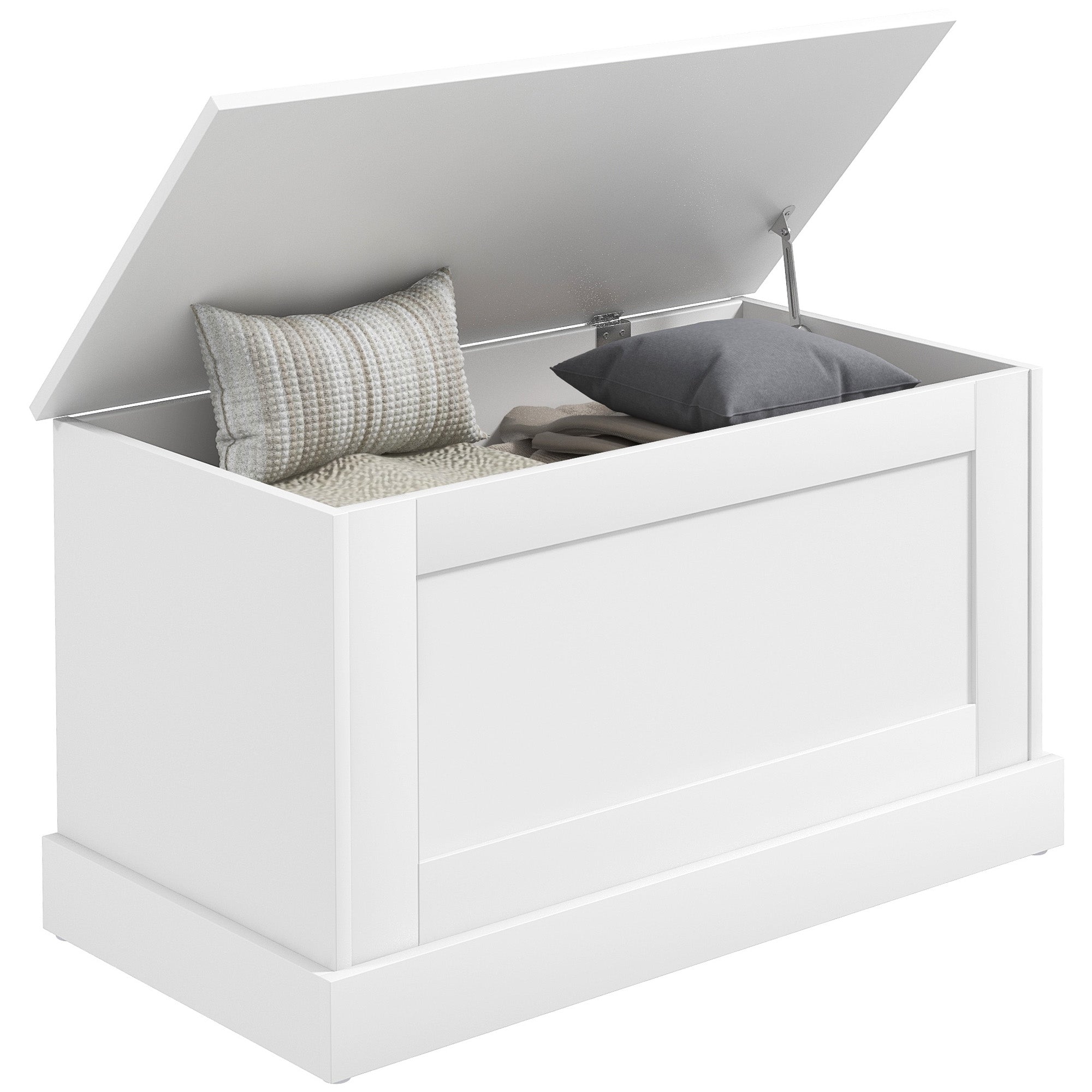 31.5 Inches Storage Chest, Storage Trunk with Safety Hinge, Wooden Toy Box for Living Room, White Wood Grain Storage Cabinets   at Gallery Canada