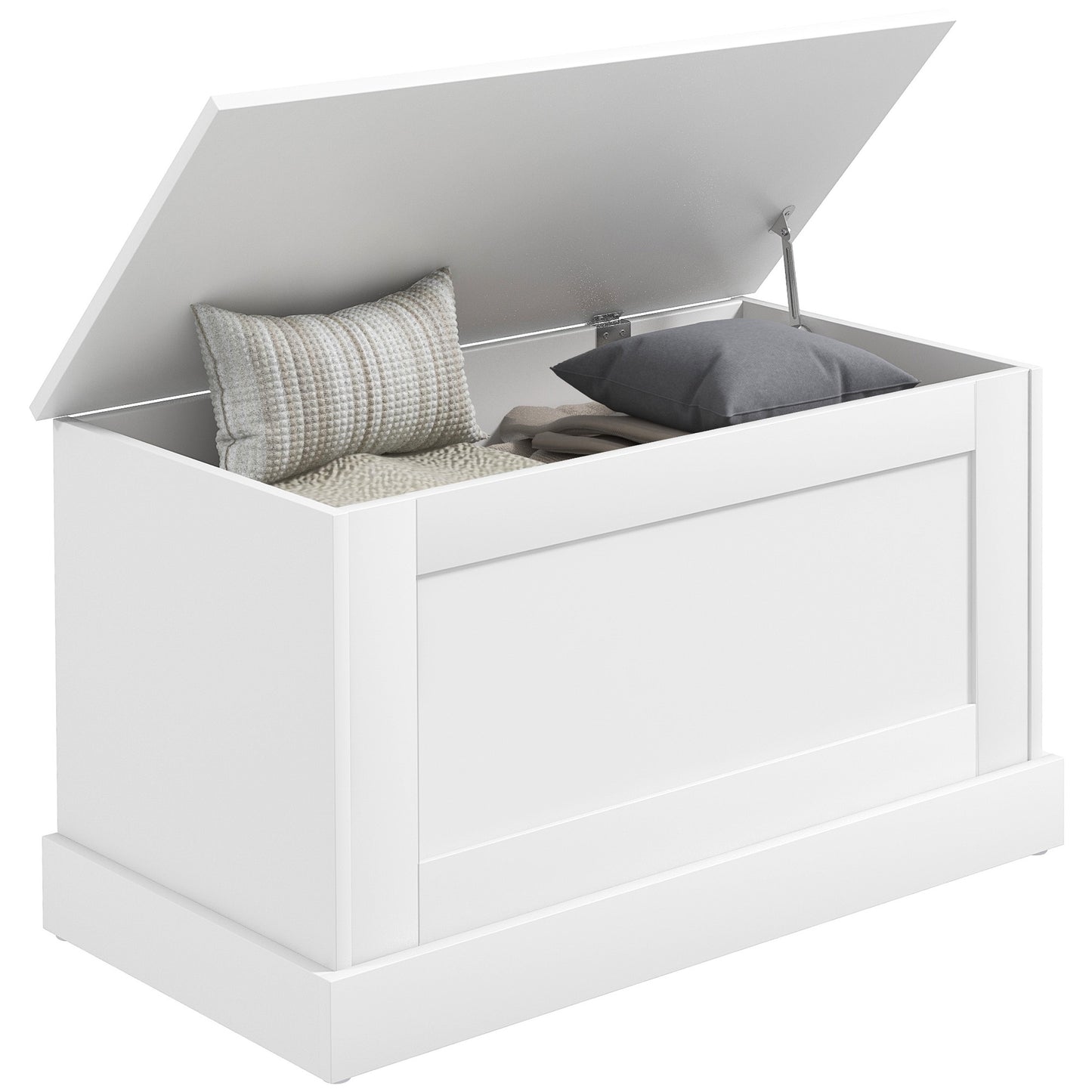 31.5 Inches Storage Chest, Storage Trunk with Safety Hinge, Wooden Toy Box for Living Room, White Wood Grain Storage Cabinets   at Gallery Canada