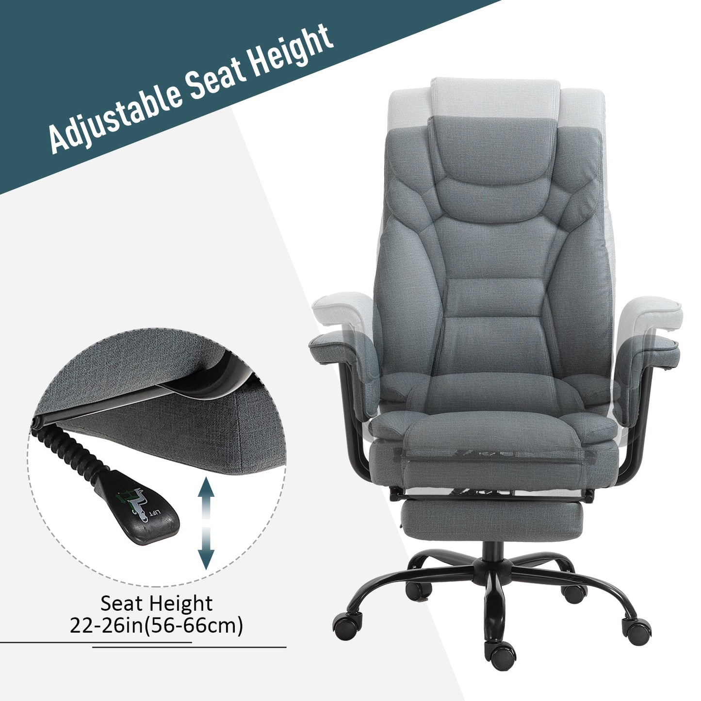 Swivel Reclining Office Chair with Ergonomic with Footrest, Grey Executive & Manager Chairs   at Gallery Canada