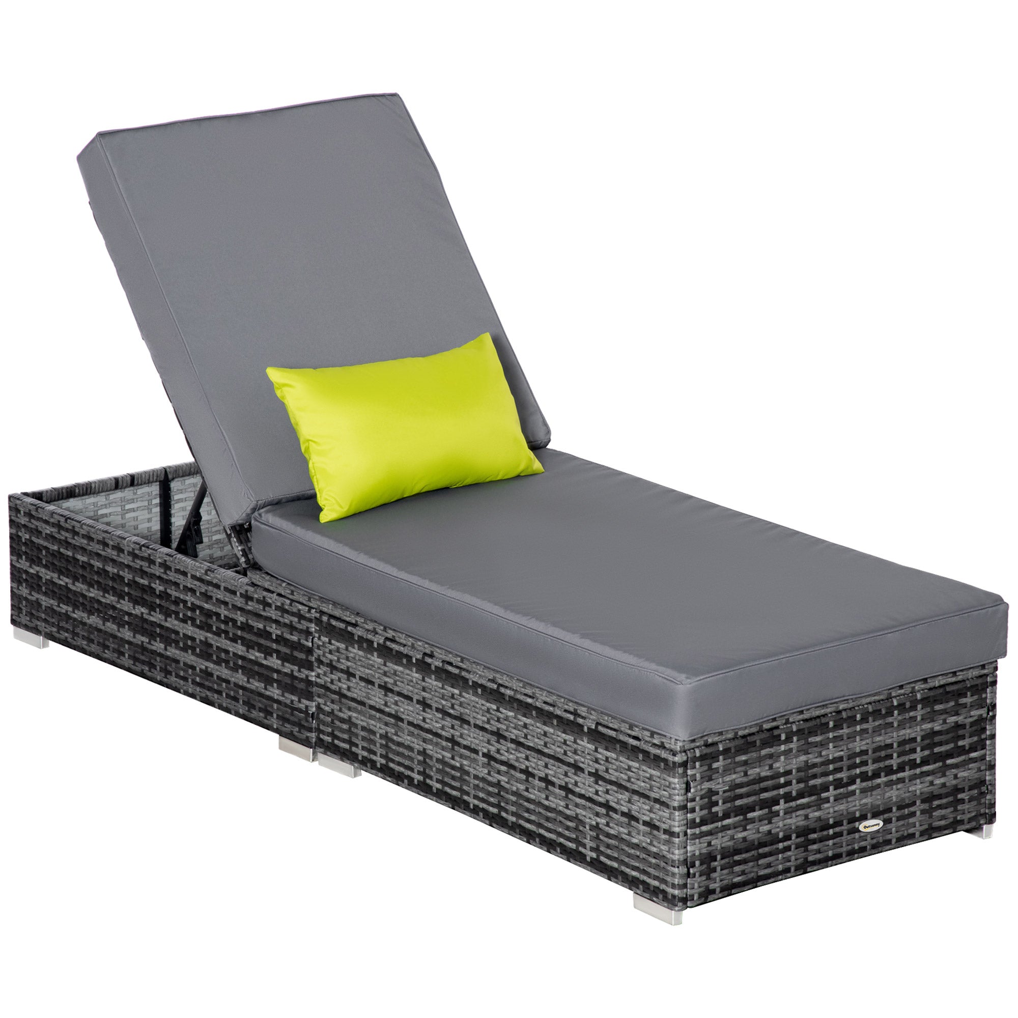 Adjustable Patio Wicker Lounger with Cushion & Pillow, Aluminum Frame, Grey Chaise Loungers   at Gallery Canada