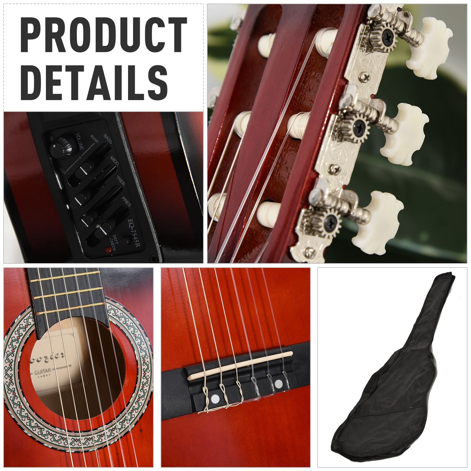 39.5 Inch Acoustic Electric Guitar for Beginner with Strings, Beige Strap, 3 Picks and Case Bag, Wine Red Electronic Musical Pianos at Gallery Canada