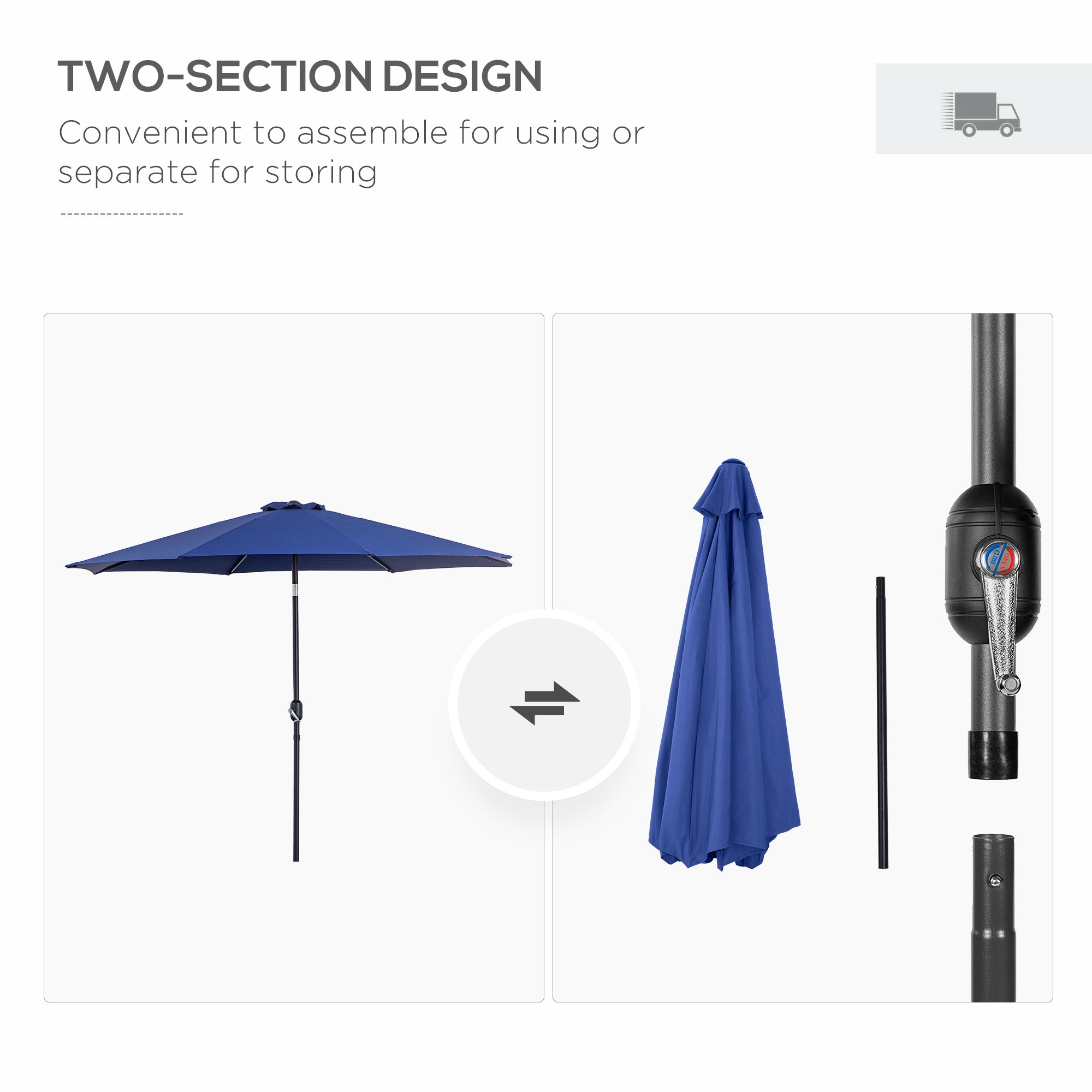 10' x 8' Round Market Umbrella, Patio Umbrella with Crank Handle and Tilt, Outdoor Parasol for Garden, Bench, Lawn, Blue Sun Umbrellas at Gallery Canada