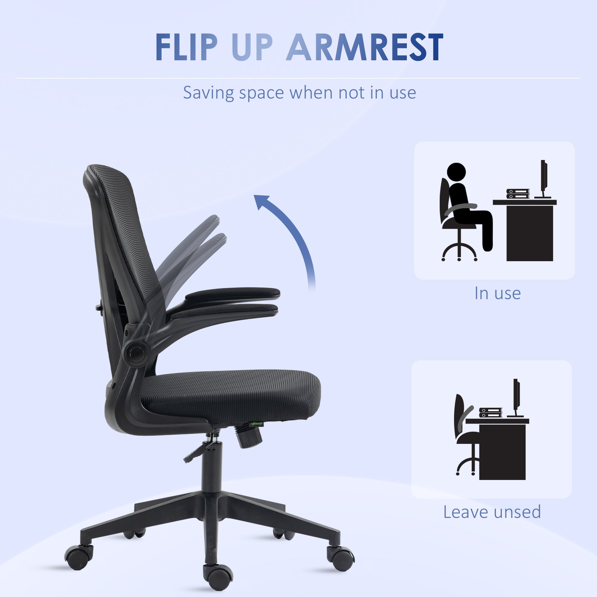 Mesh Office Chair, Swivel Desk Chair with Lumbar Back Support, Adjustable Height, Flip-Up Arm, Black Office Chairs at Gallery Canada