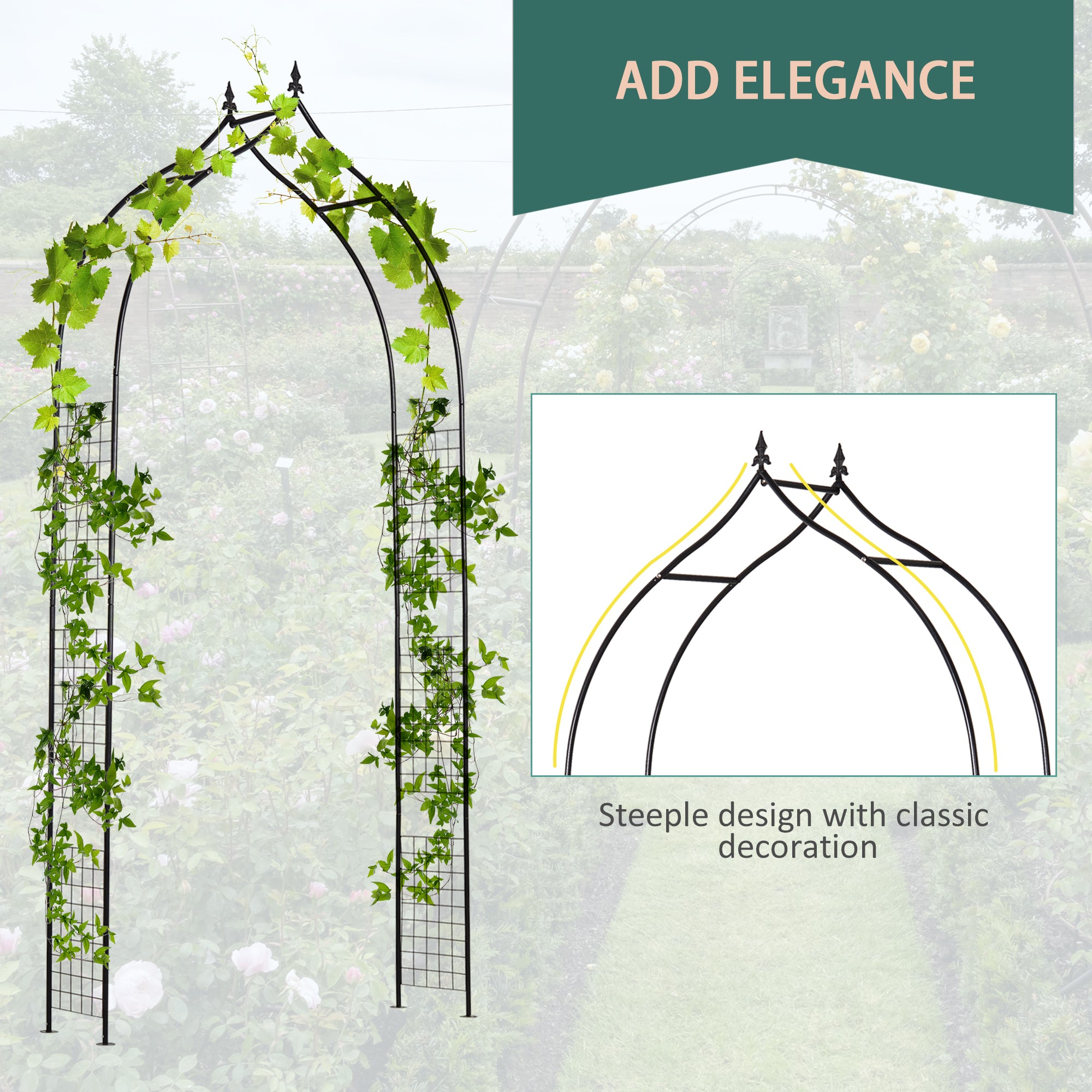 8FT Metal Garden Arch, Decorative Arbor Trellis for Climbing Plants, Wedding, Party, Event, Holiday, Black Garden Arches at Gallery Canada
