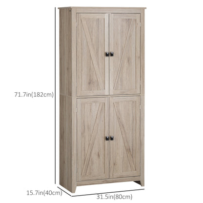 72" Freestanding 4-Door Kitchen Pantry, Buffet Cabinet, Pantry Organizer, Storage Cabinet Organizer with 4-tier, and Adjustable Shelves, Natural Kitchen Pantry Cabinets   at Gallery Canada