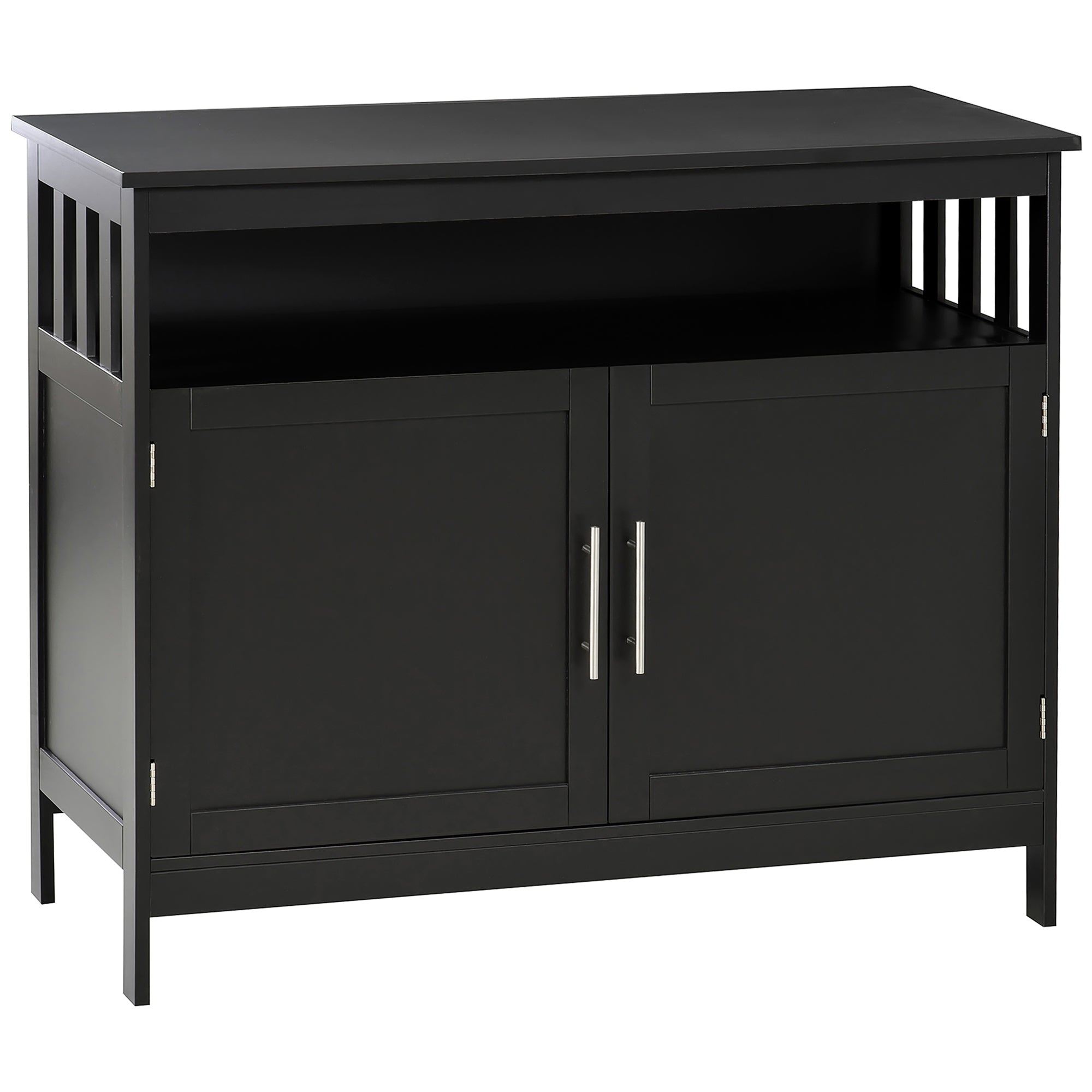 Kitchen Sideboard, Buffet Cabinet, Wooden Storage Console Table with 2-Level Cabinet and Open Shelf, Black Bar Cabinets Black at Gallery Canada