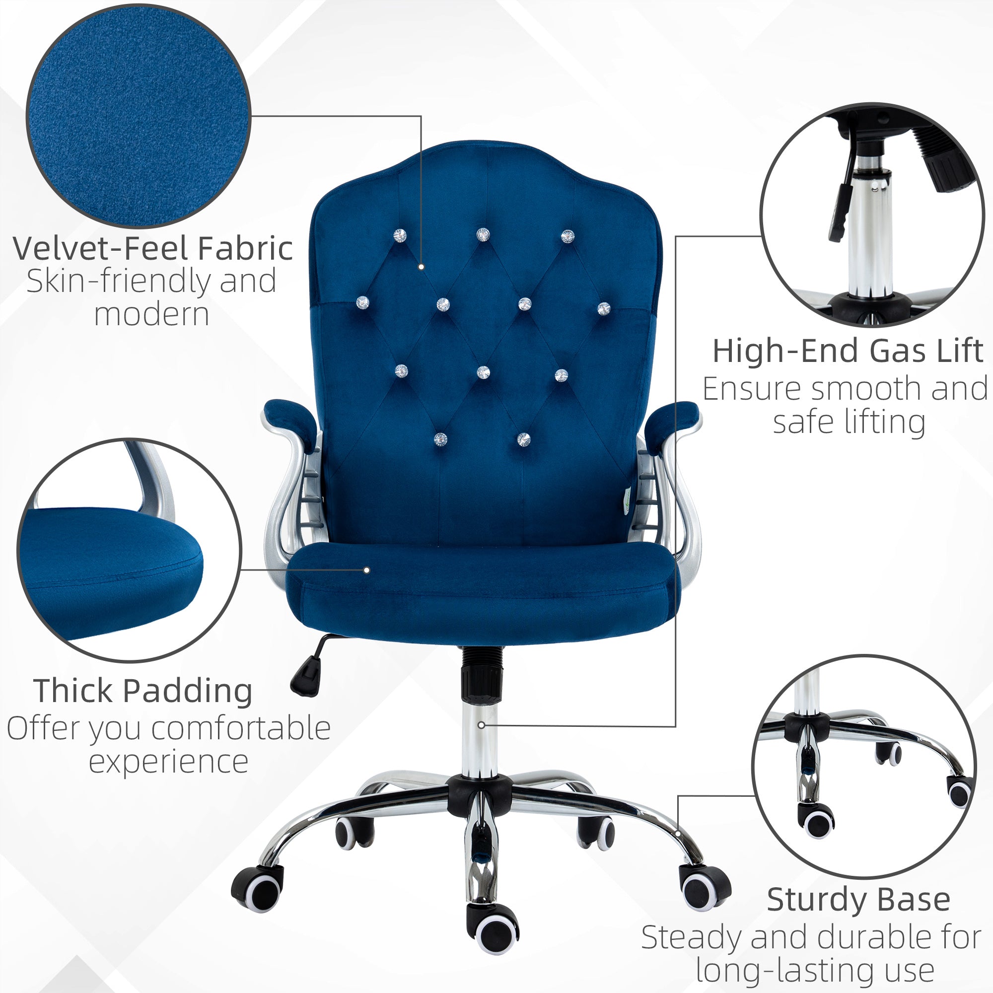 Office Chair, Velvet Computer Chair, Button Tufted Desk Chair with Swivel Wheels, Adjustable Height, Tilt Function, Blue Executive & Manager Chairs   at Gallery Canada