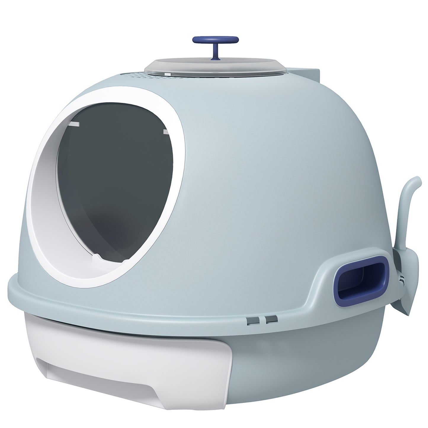 Cat Litter Box Toilet with Lid, Covered Litter Box with Scoop, Enclosed Drawer and Skylight, Blue Cat Litter Box Enclosures   at Gallery Canada