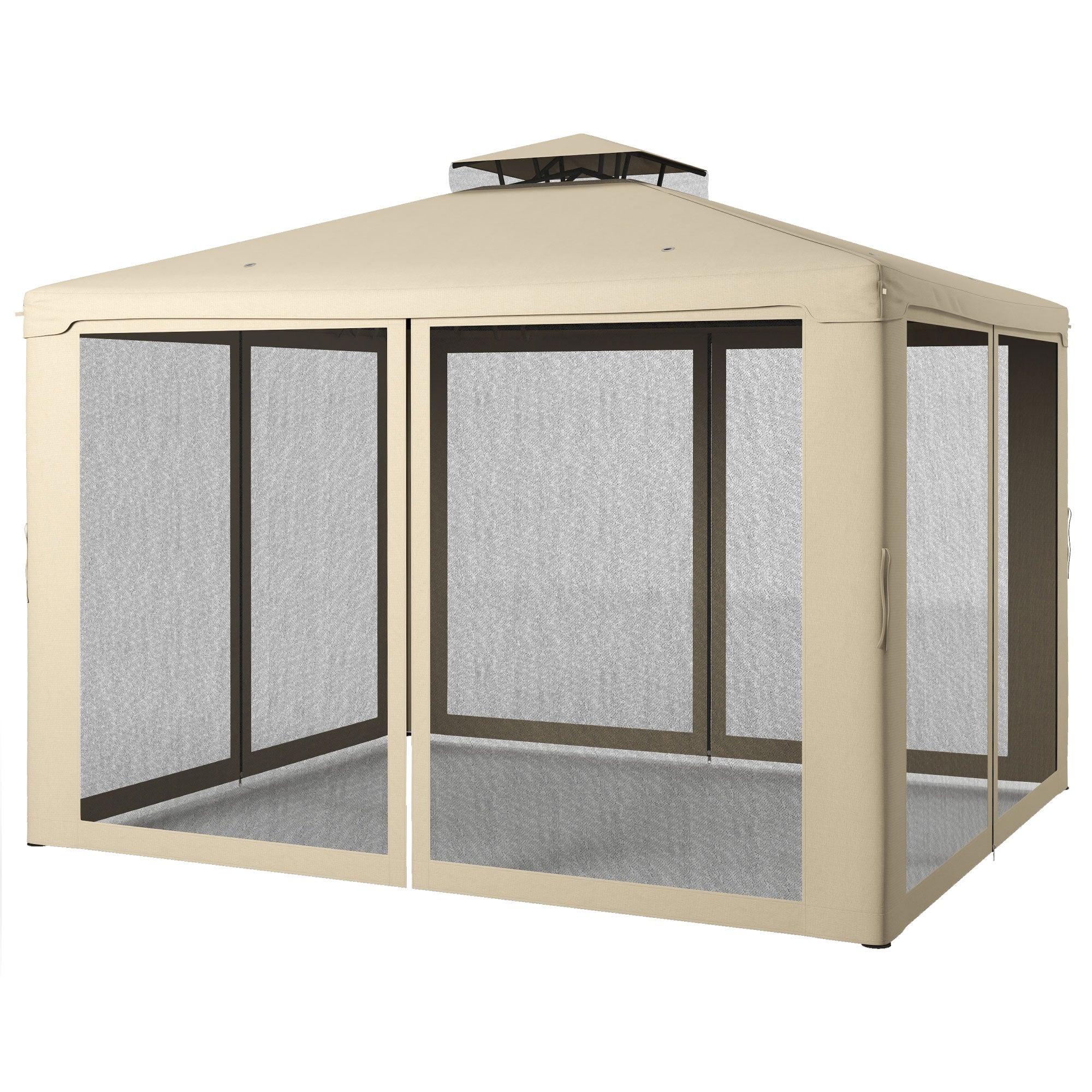 12' x 10' Patio Gazebo Outdoor Pavilion 2 Tire Roof Canopy Shelter Garden, Steel Frame w/ Mosquito Netting, Taupe Gazebos Taupe at Gallery Canada