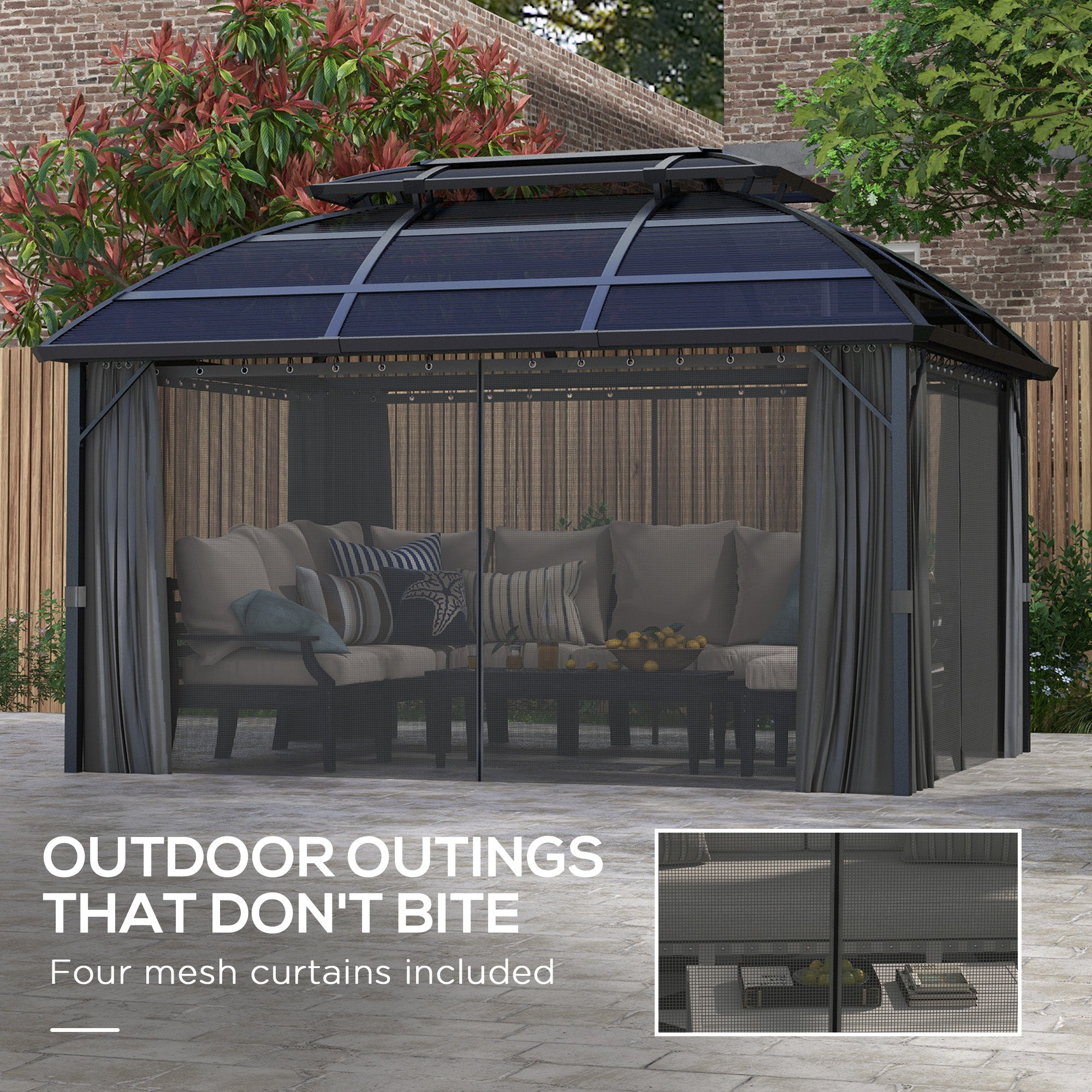 13' x 10' Patio Gazebo, Double Roof Outdoor Gazebo Canopy Shelter with Curtains and Aluminium Frame for Garden, Black Gazebos at Gallery Canada