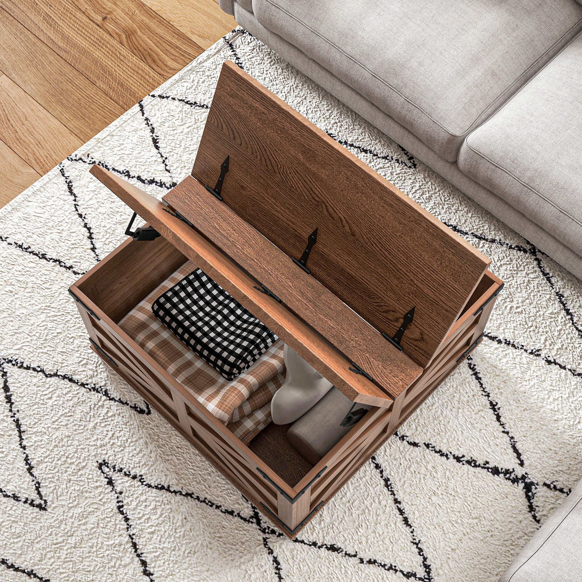 Farmhouse Coffee Table, Square Center Table with Flip-top Lids, Hidden Storage Compartment, Brown Coffee Tables at Gallery Canada