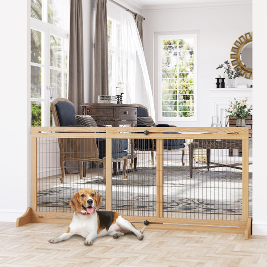 41"-72" Wooden Freestanding Pet Gate with Support Feet, for Small Medium Dogs, Natural Houses, Kennels & Pens   at Gallery Canada