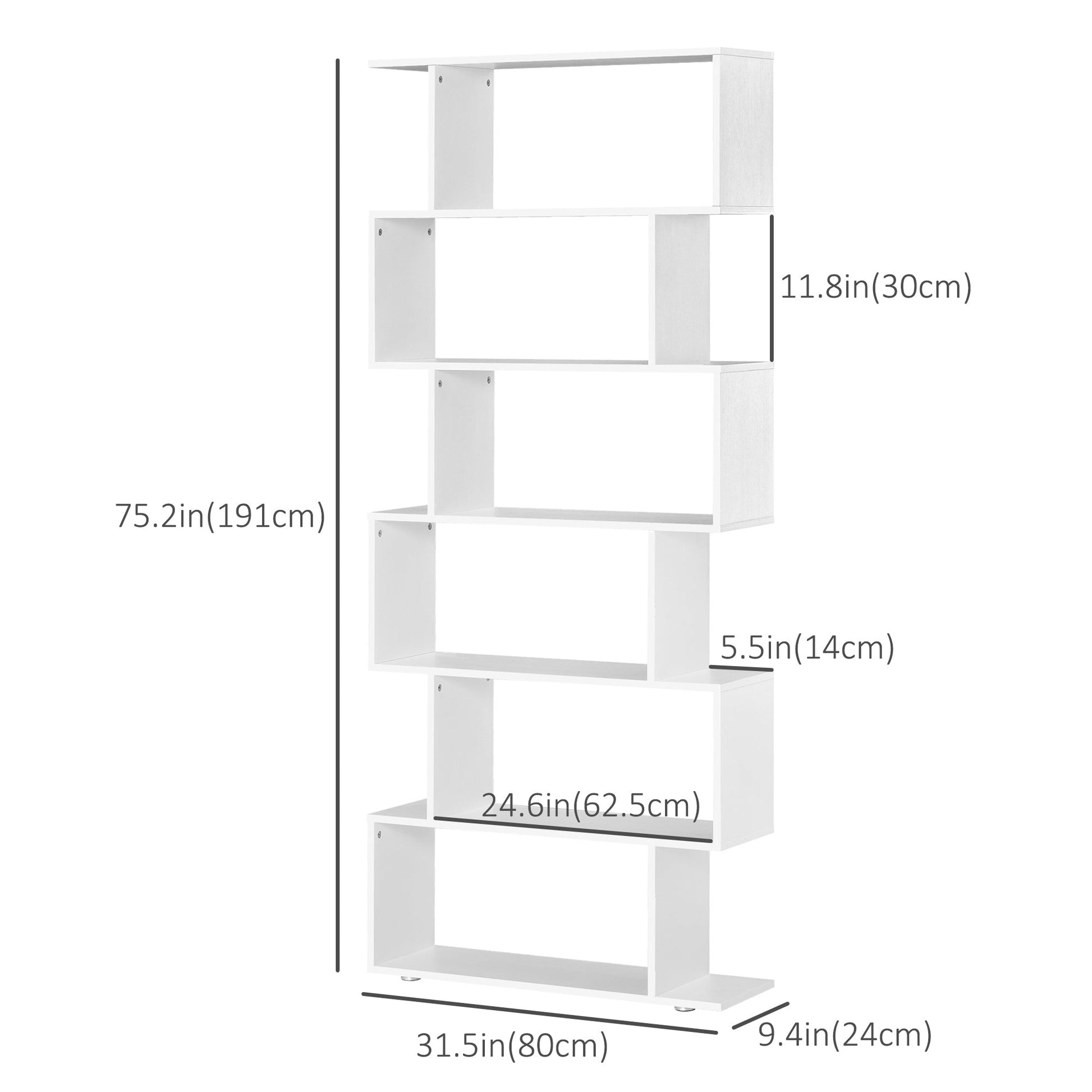 6-Tier Wooden Bookcase S Shape Storage Display Unit Home Divider Office Furniture White Display Bookshelves White  at Gallery Canada