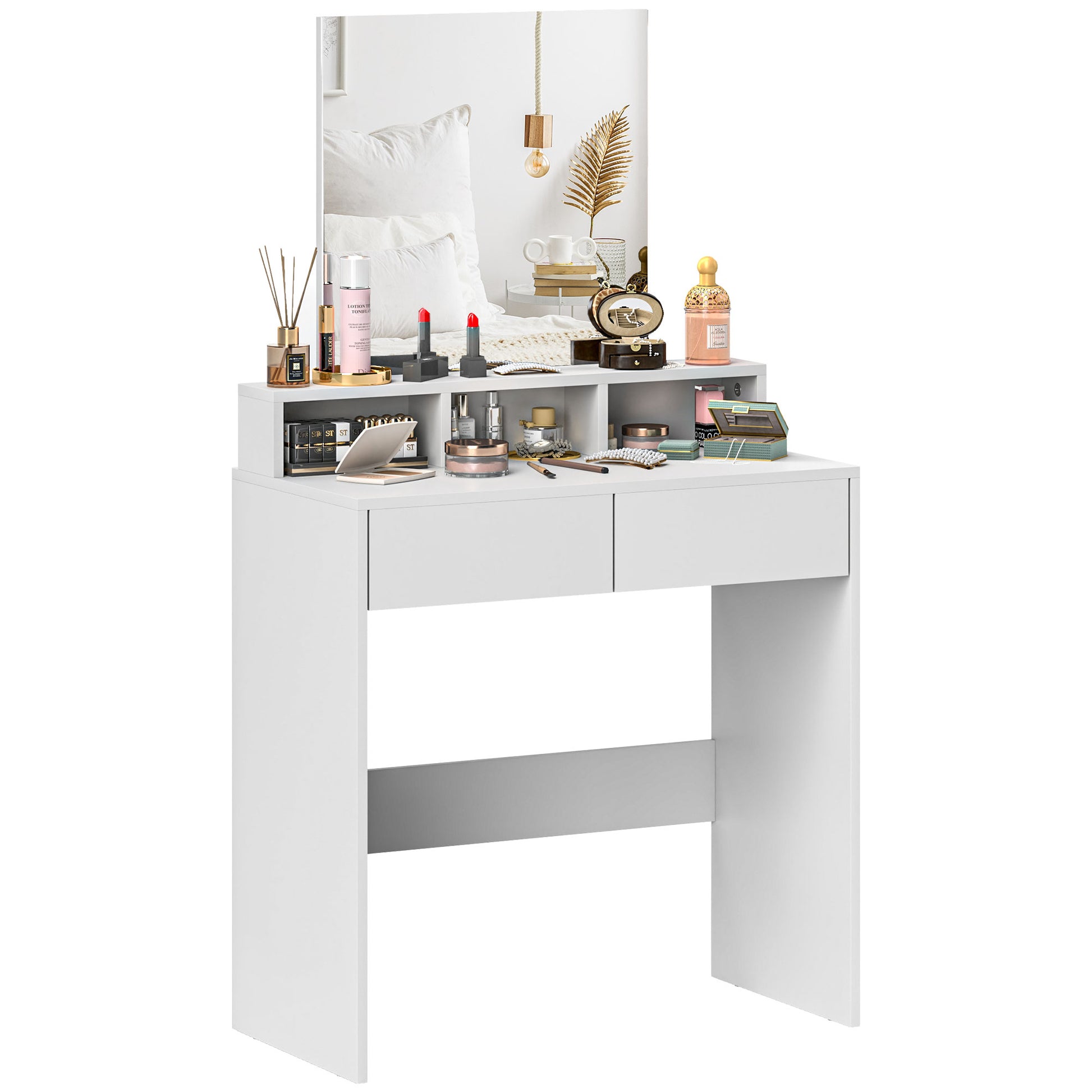 Makeup Vanity Desk with Mirror, for Bedroom, Modern Dressing Table with Drawers, Compartments, White Dressing & Vanity Tables   at Gallery Canada