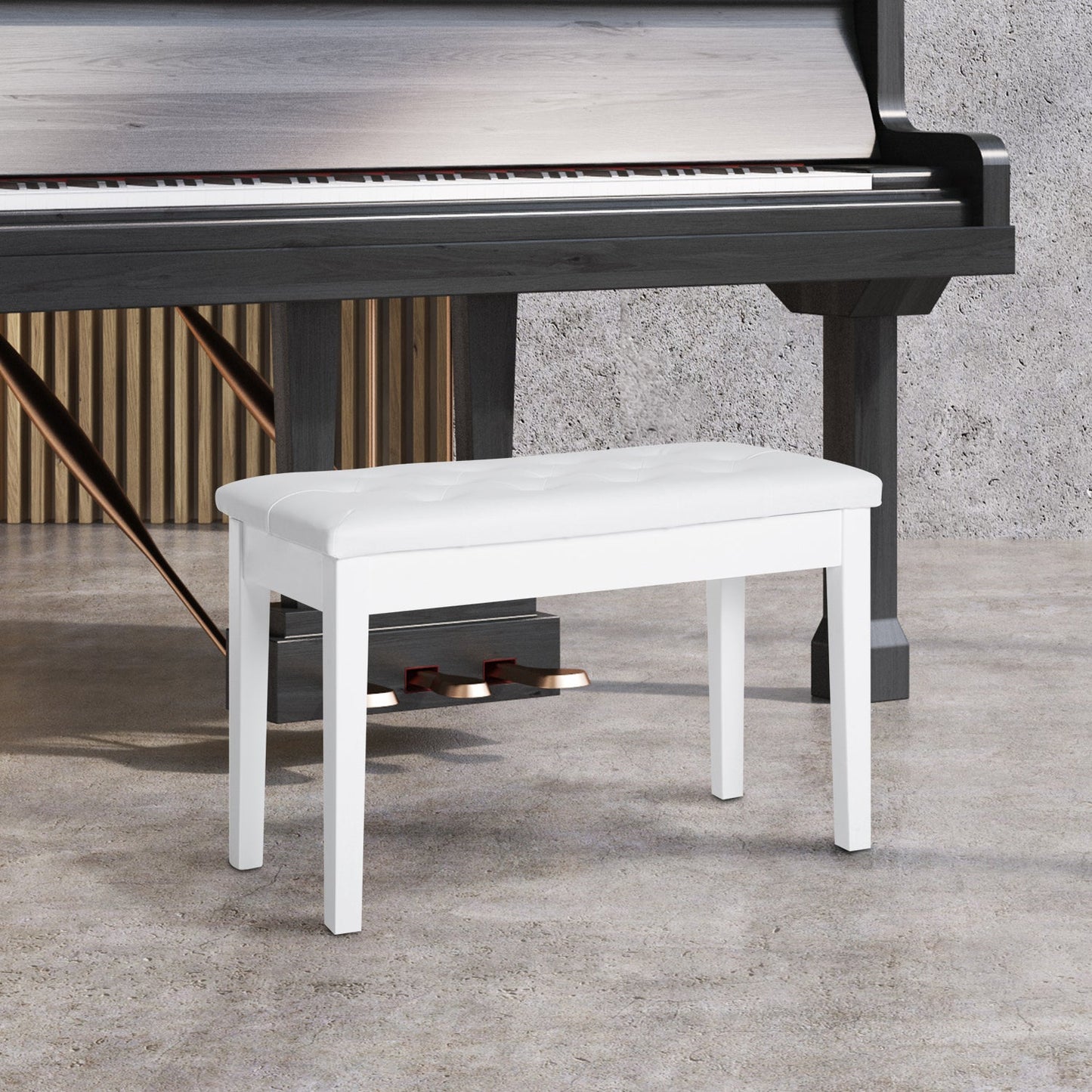 30" Padded Storage Piano Bench Artist Keyboard Seat Faux Leather (White) Piano Benches   at Gallery Canada