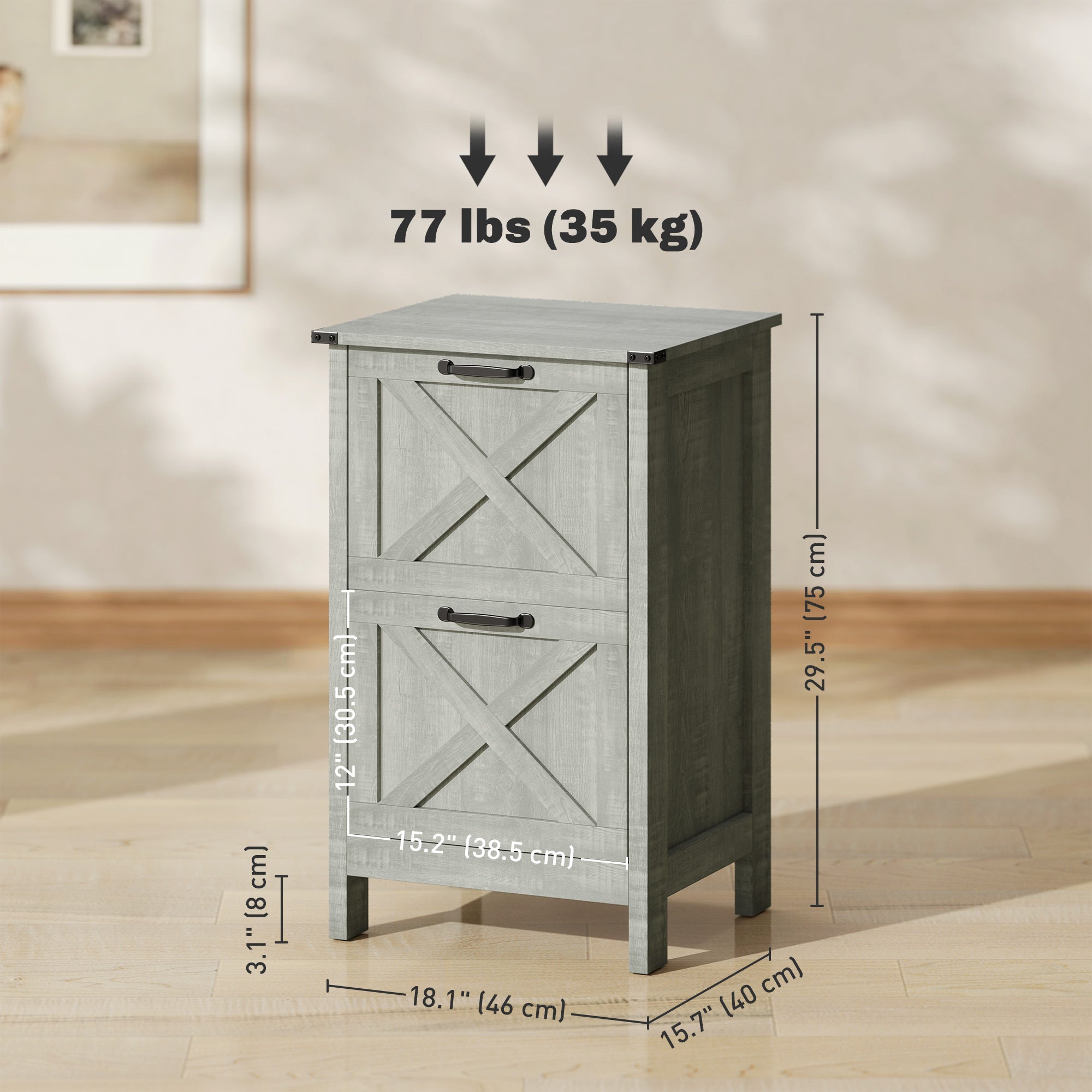 Vertical Filing Cabinet with 2 Drawers, Rustic Farmhouse Office Storage Cabinet for A4, Letter Size, Stone Grey Office Cabinets & Cupboards at Gallery Canada