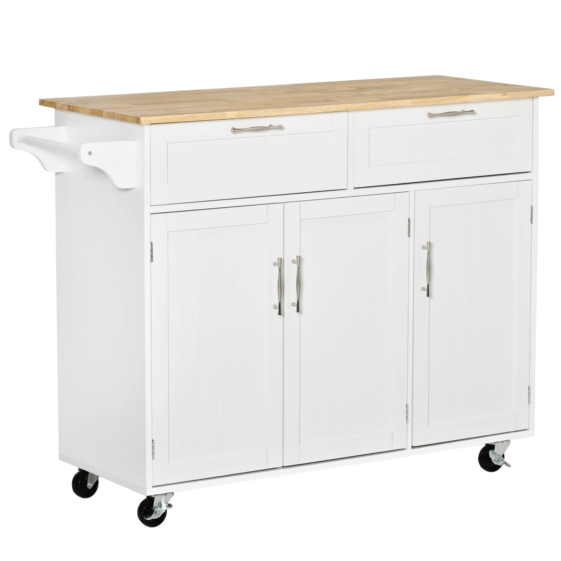 Rolling Kitchen Island, Kitchen Cart on Wheels with 2 Storage Drawers and Cabinets for Dining Room, White Kitchen Islands & Kitchen Carts White  at Gallery Canada