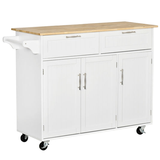 Rolling Kitchen Island, Kitchen Cart on Wheels with 2 Storage Drawers and Cabinets for Dining Room, White - Gallery Canada