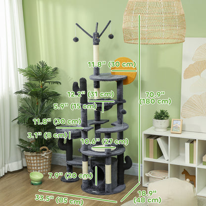 71" Cat Tree, Cat Tower with Scratching Posts, Sisal Pad, Cat Condo, Bed, Hammock, Platforms, Toy Balls, Dark Grey Cat Towers   at Gallery Canada