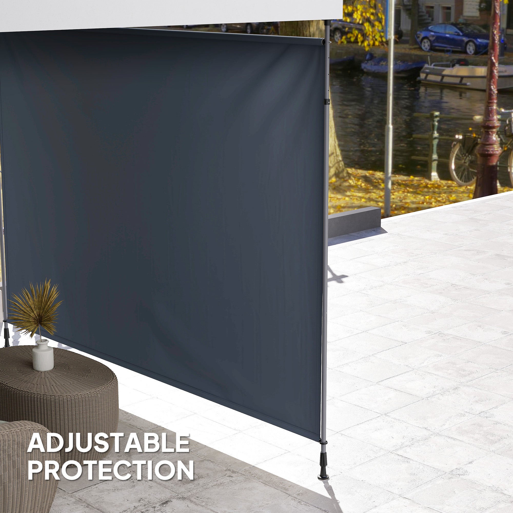 11.5' x 10' Manual Retractable Patio Awning, Outdoor Privacy Screen with UPF30+ &; Water-Resistant Fabric, Dark Grey Patio Awnings at Gallery Canada