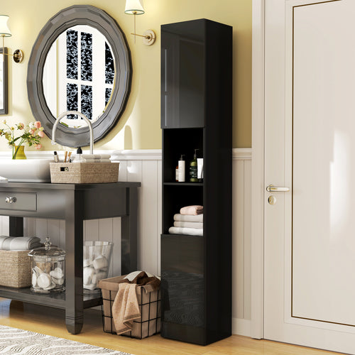Tall Bathroom Cabinet, High Gloss Storage Cabinet with Doors and Adjustable Shelves, 11.8