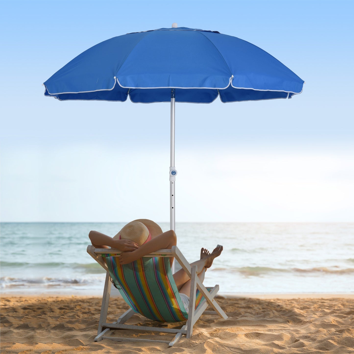 Arc. 6.4ft Beach Umbrella with Aluminum Pole Pointed Design Adjustable Tilt Carry Bag for Outdoor Patio Blue Beach Umbrellas   at Gallery Canada