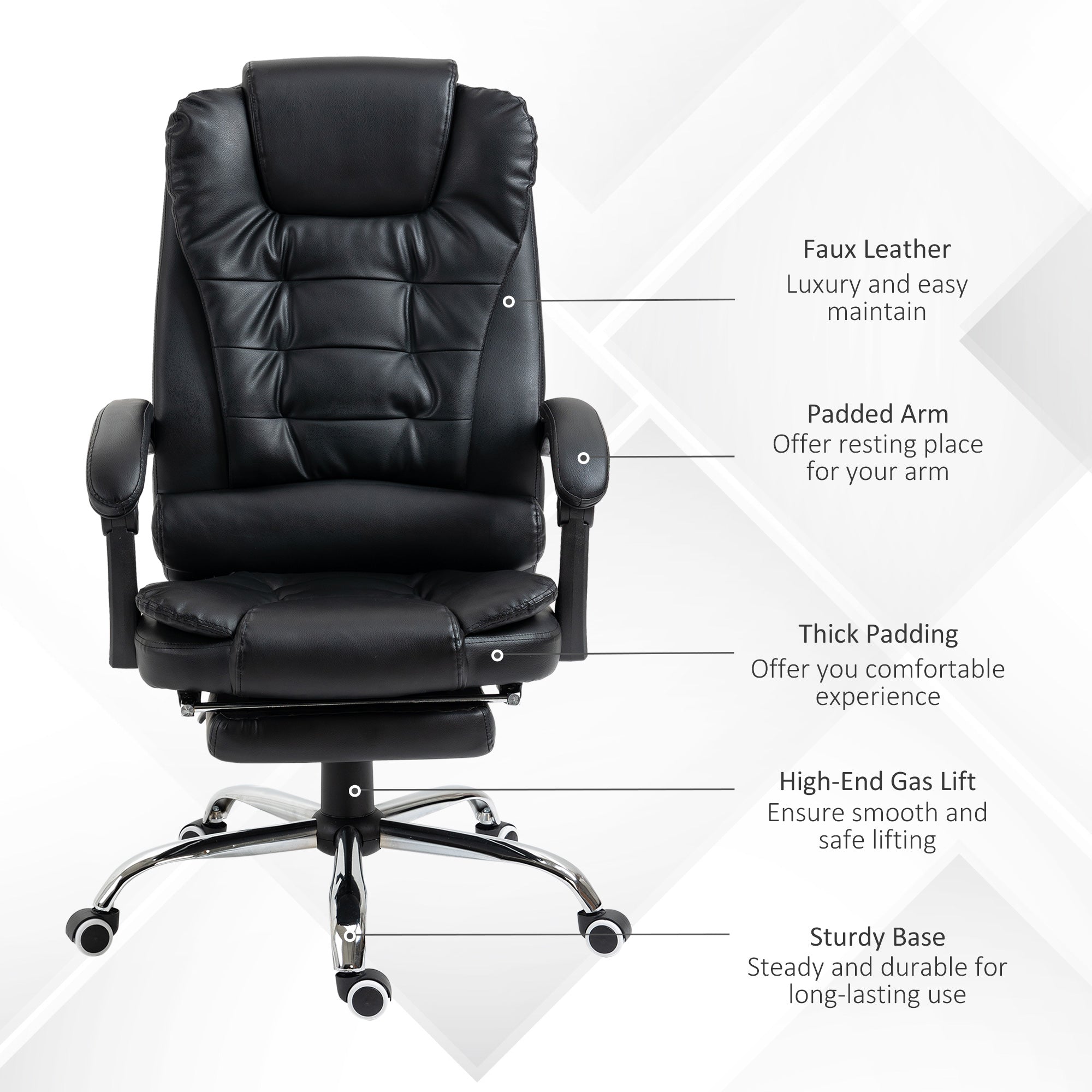 High Back Office Chair PU Leather Executive Office Chair with Retractable Footrest Padded Armrest Black Executive & Manager Chairs at Gallery Canada