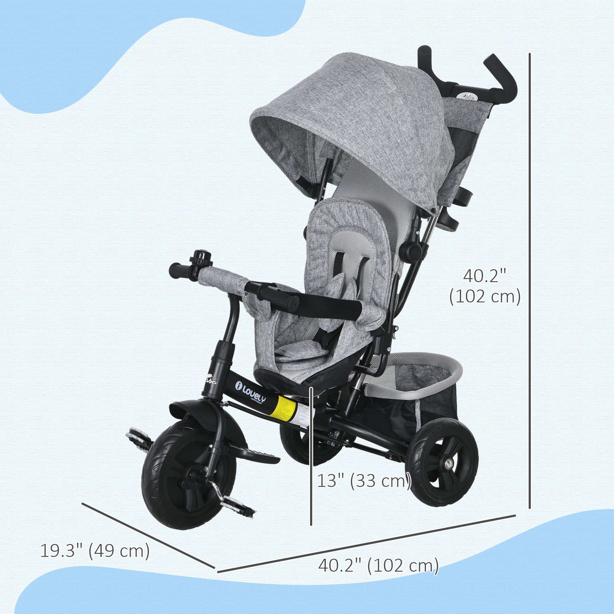 6 in 1 Tricycle for Toddler 1-5 Years with Parent-Push Handle, Grey Tricycles for Kids at Gallery Canada