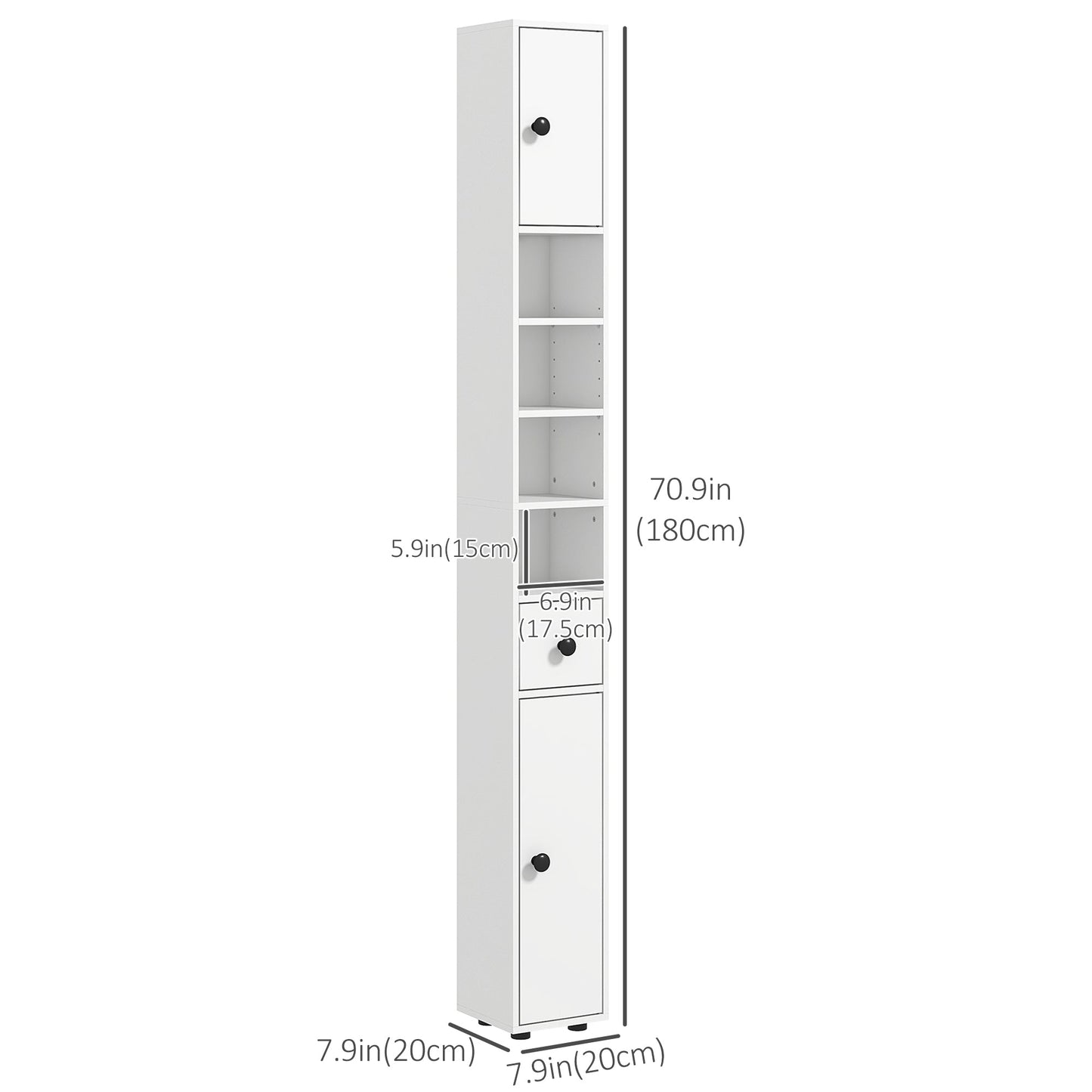 Tall 71" Bathroom Storage Cabinet with Adjustable Shelves and 2 Doors, White Bathroom Cabinets   at Gallery Canada