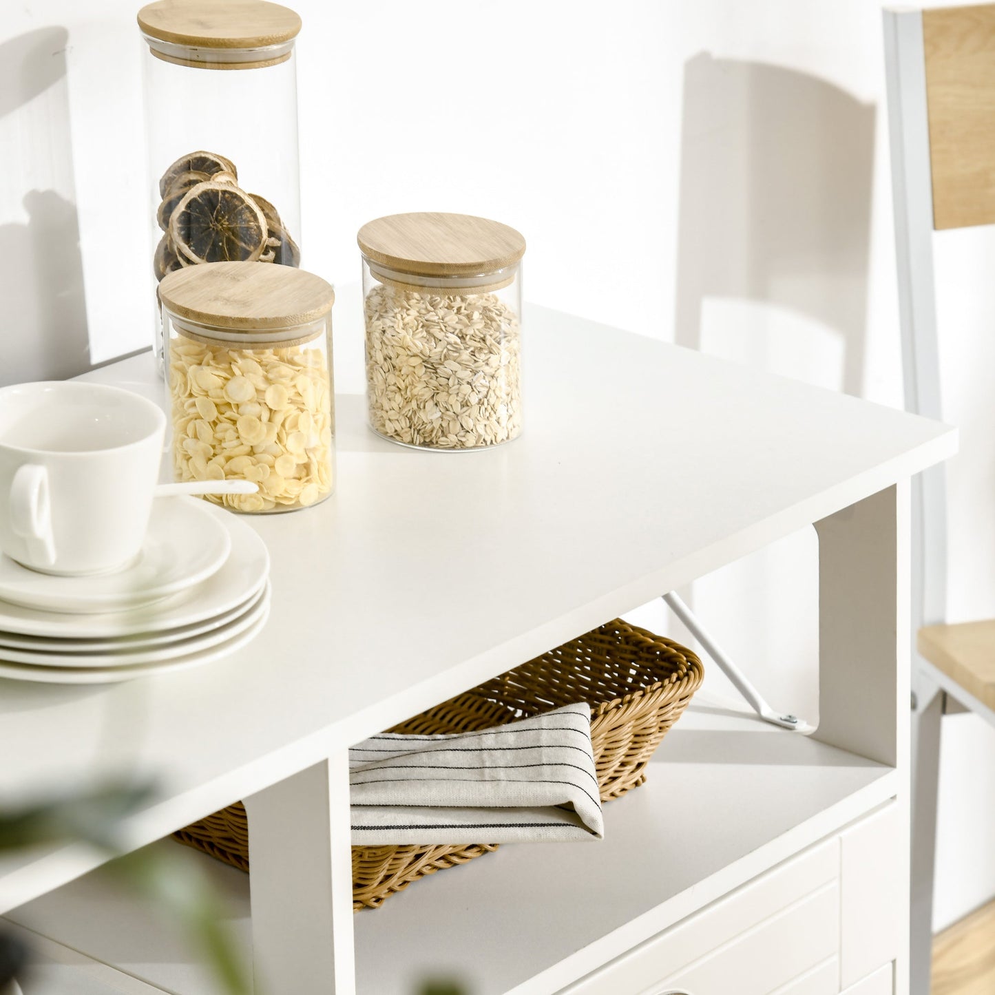 Sideboard Buffet Cabinet, Coffee Bar Cabinet, Kitchen Cabinet with Storage Drawers, Large Tabletop and Crossbar Side Design, White Bar Cabinets   at Gallery Canada