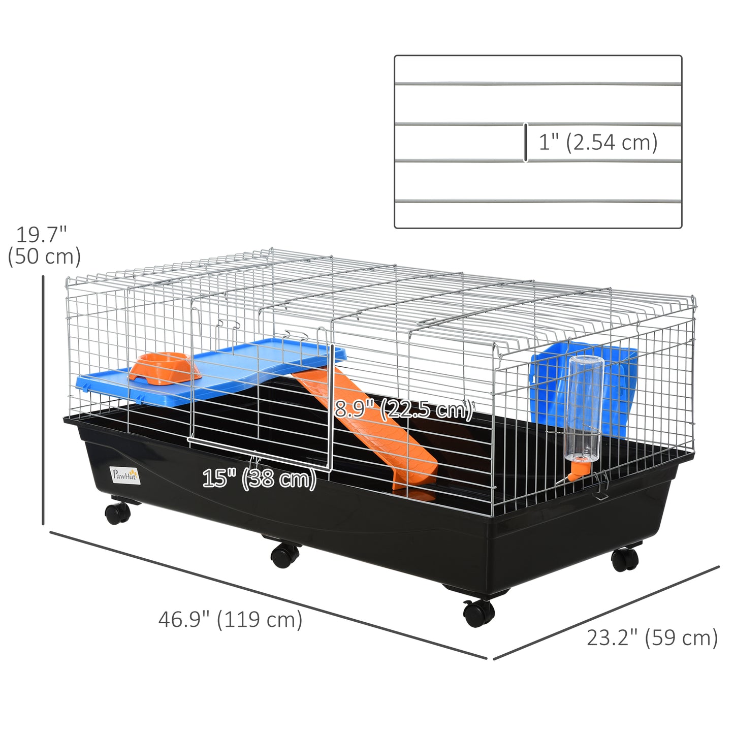 47" Small Animal Cage, Rolling Guinea Pig Cage with Food Dish, Water Bottle, Hay Feeder, Platform, Ramp, Black Houses & Habitats   at Gallery Canada