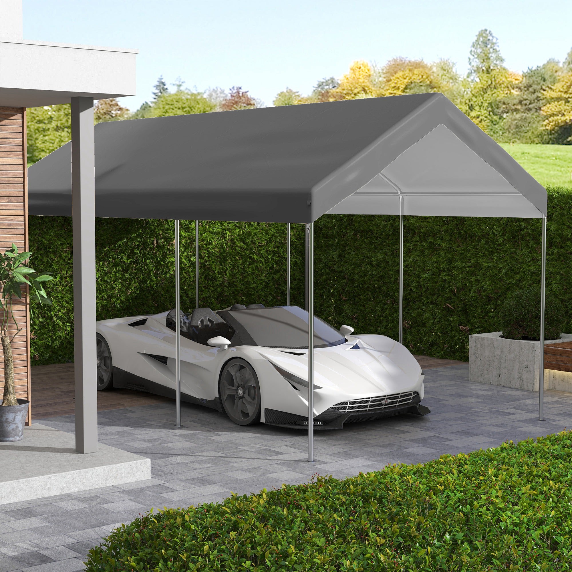10 x 20ft Carport Replacement Canopy, UV Resistant Garage Car Cover with Ball Bungee Cords, Dark Grey Gazebo Canopy Replacement Dark Grey at Gallery Canada