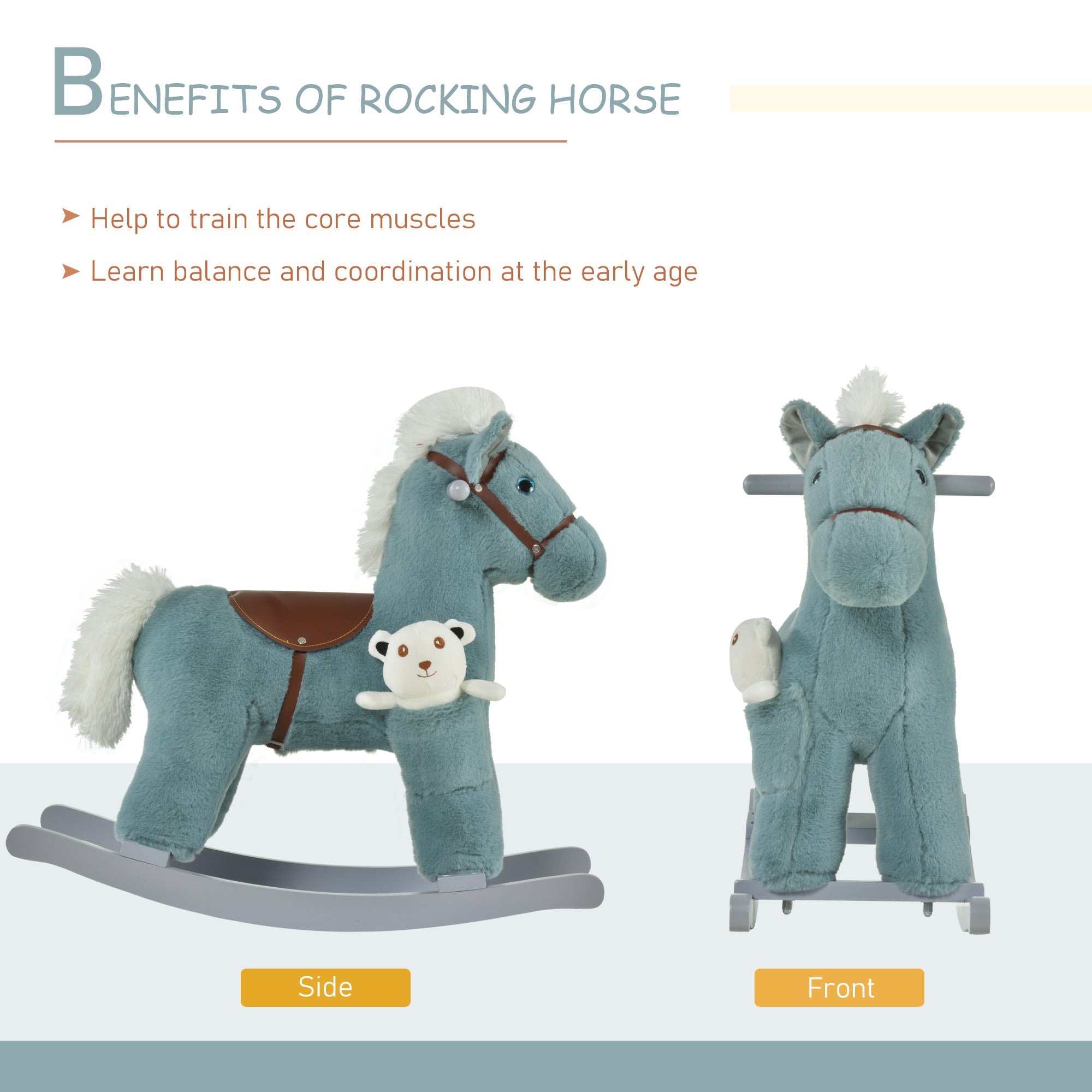 Kids Plush Ride-On Rocking Horse with Bear Toy, Children Chair with Soft Plush Toy &; Fun Realistic Sounds, Blue Rocking Horses at Gallery Canada