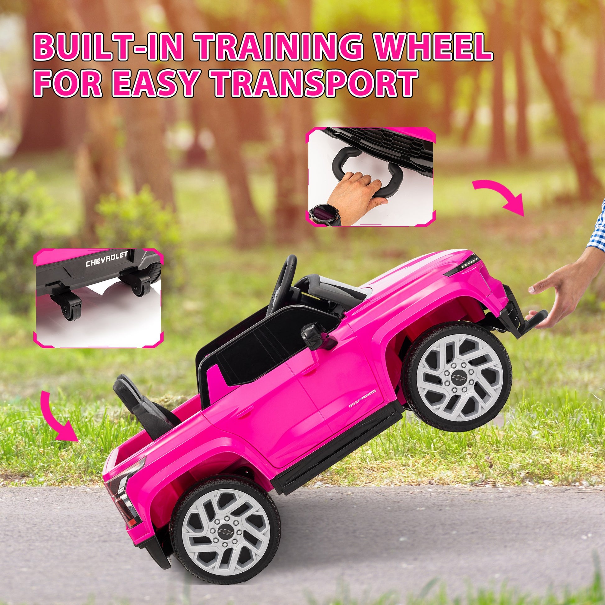 12V CHEVROLET SILVERADO EV RST Licensed Kids Car w/ Remote, Spring Suspension, Soft Start, Training Wheels, Pink Electric Toy Cars   at Gallery Canada