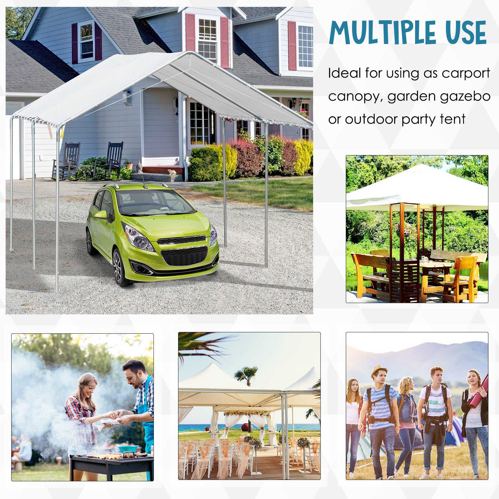 10' x 20' Carport Heavy Duty Galvanized Car Canopy with Included Anchor Kit, 3 Reinforced Steel Cables, White Car Shelters at Gallery Canada