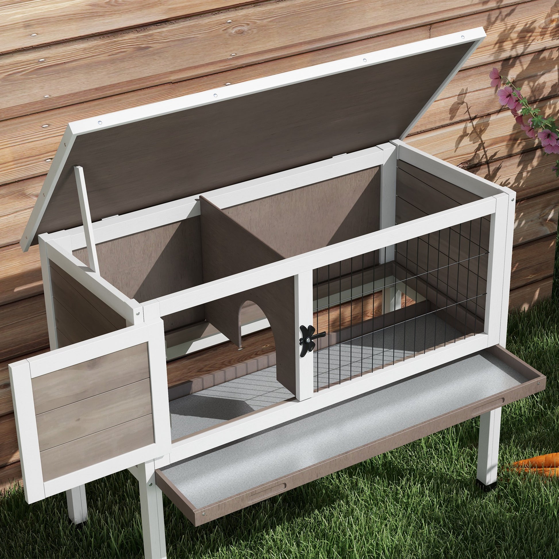 Wooden Rabbit Hutch with Openable Asphalt Roof, Tray, Brown Rabbit Hutch   at Gallery Canada