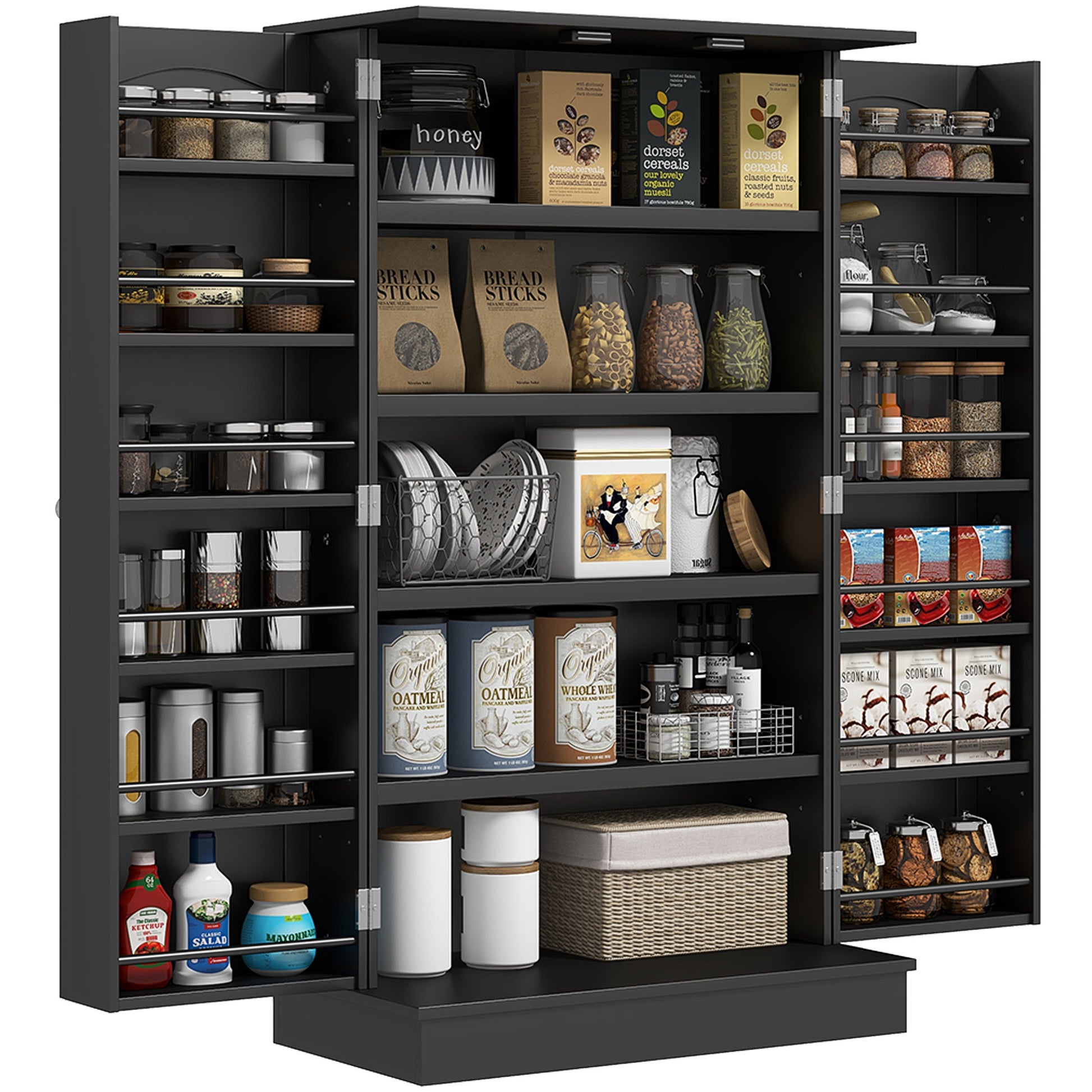 41" Storage Cabinet, 2-Door Kitchen Pantry Cabinet with 5-tier Shelving, 12 Spice Racks and Adjustable Shelves, Black Kitchen Pantry Cabinets   at Gallery Canada