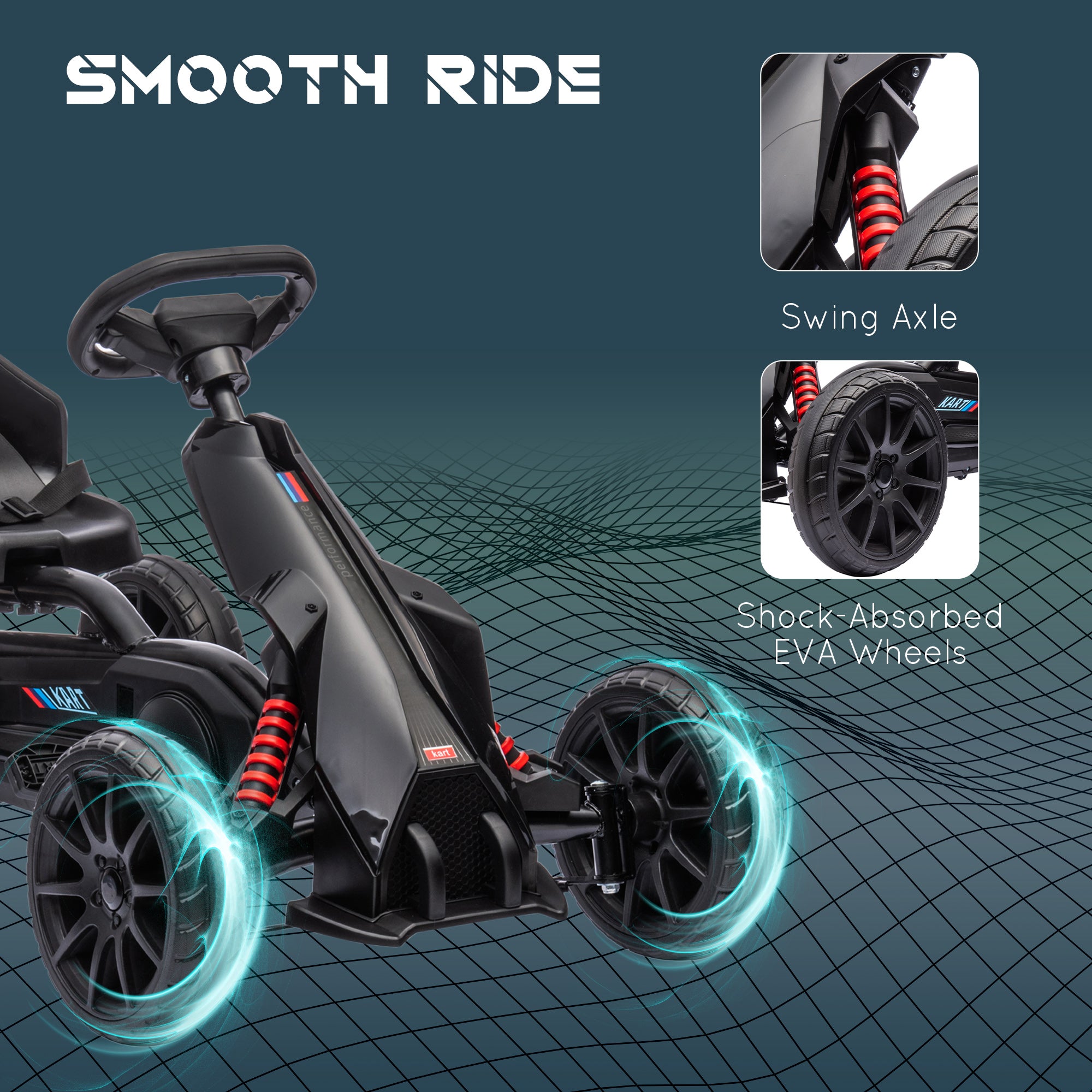 Pedal Go Kart with Adjustable Seat, Forward, Backward, Handbrake, Shock Absorption for 3-8 Years, Black Pedal Go Karts for Kids at Gallery Canada