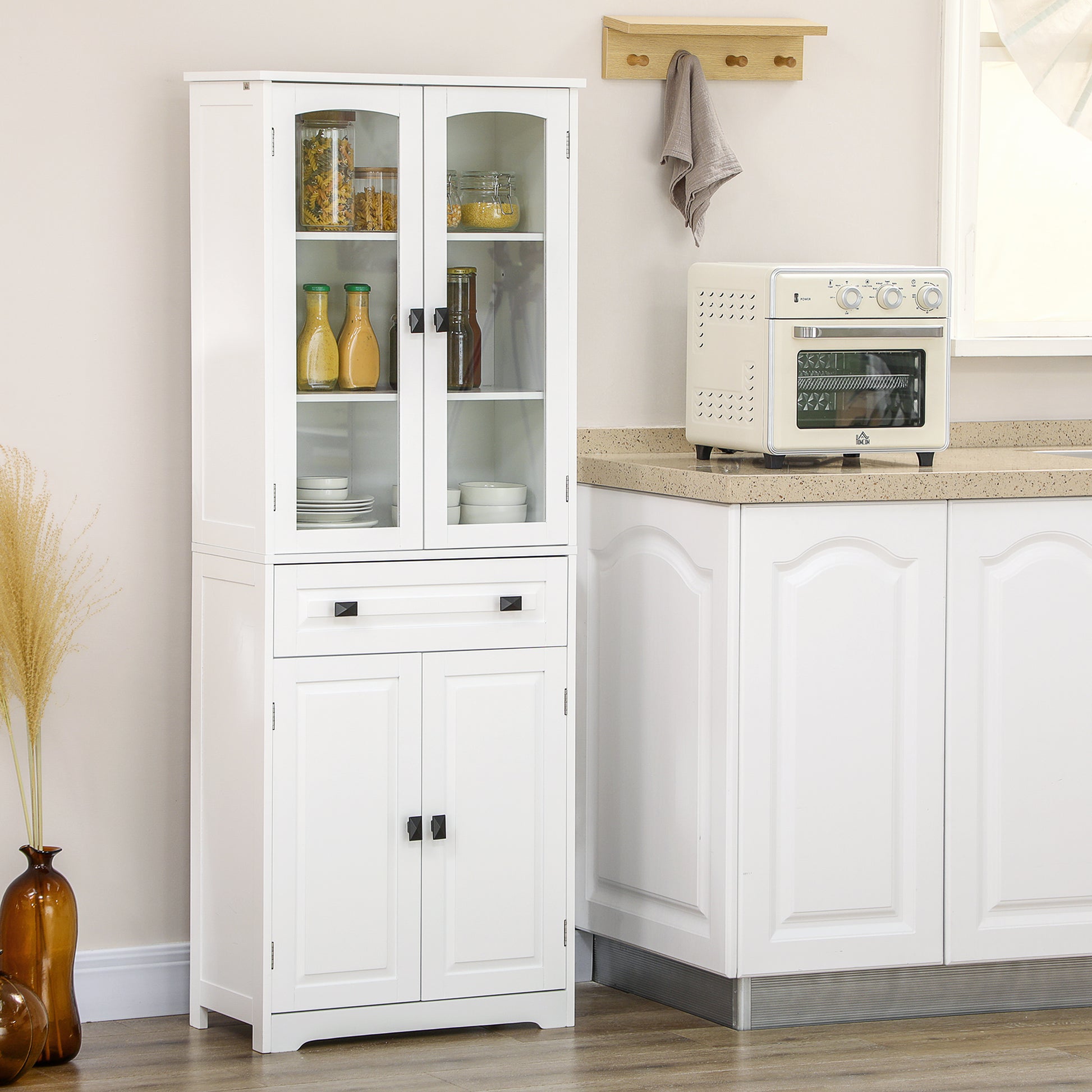 63" 4-Door Kitchen Pantry Cabinet, Freestanding Storage Cabinet Cupboard with Adjustable Shelves, White Kitchen Pantry Cabinets   at Gallery Canada