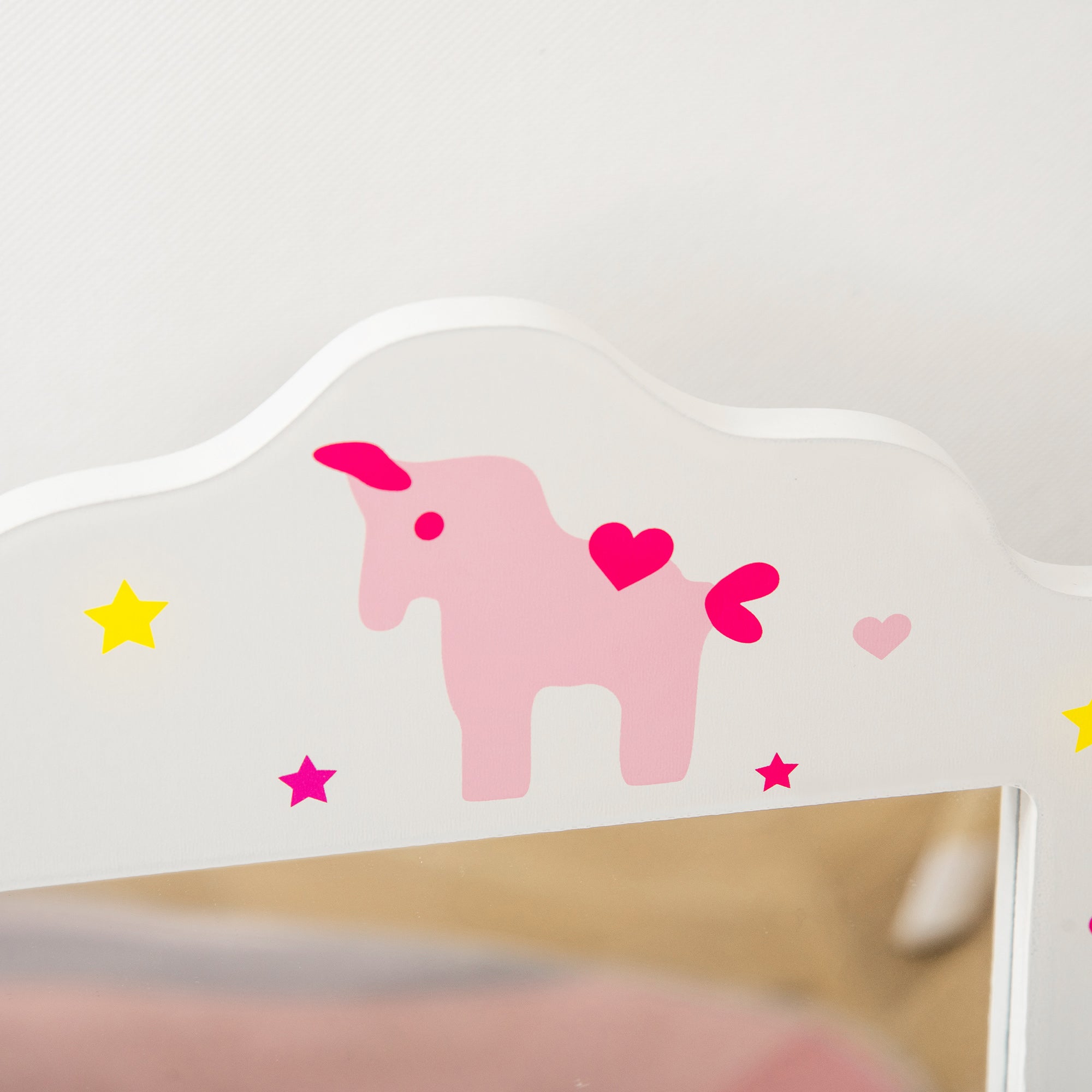 Kids Vanity Table and Stool, Makeup Vanity Girls Dressing Table Set with Tri-folding Mirrors Drawer Star and Heart Pattern, White Kids Bedroom Furniture at Gallery Canada