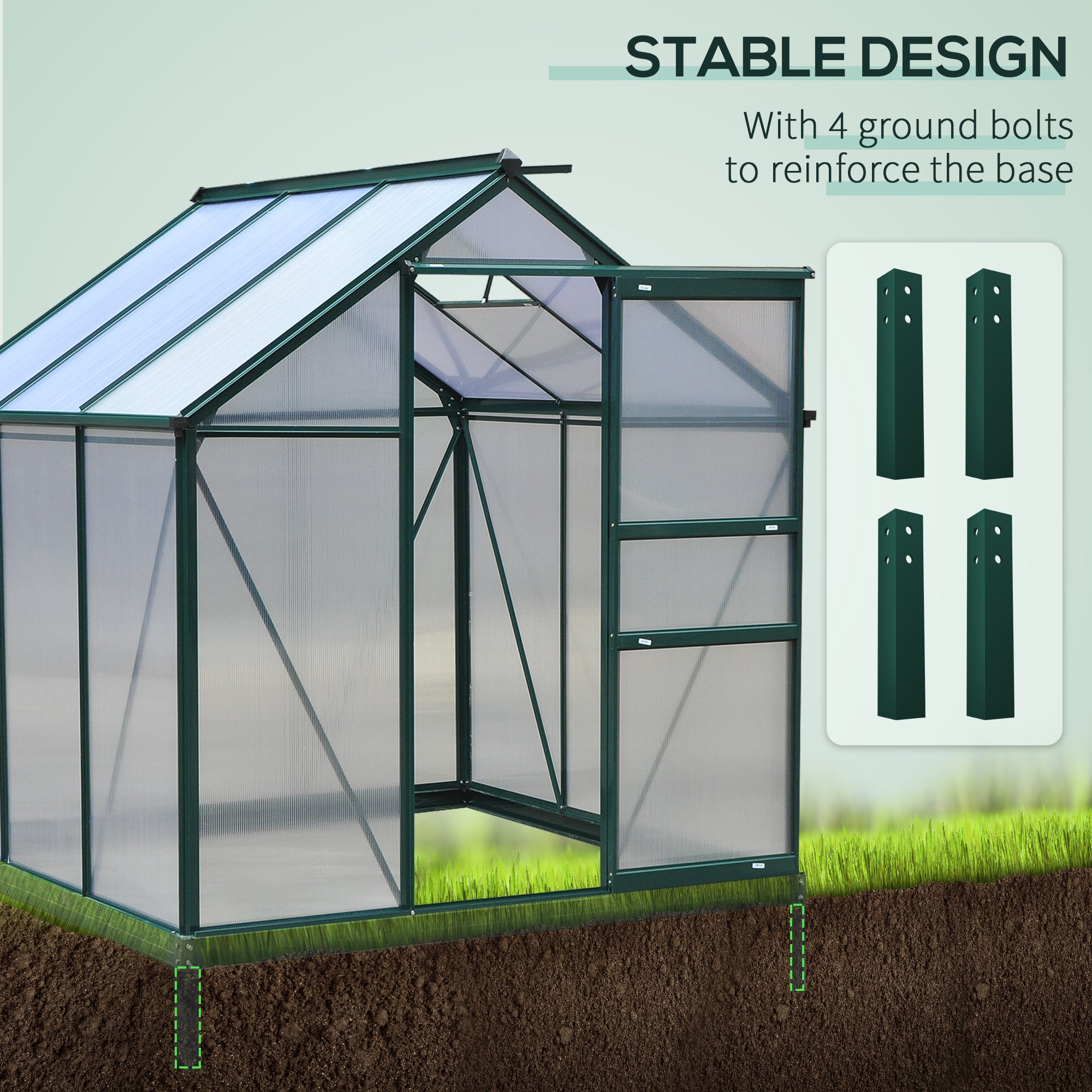 6.2' x 6.3' x 6.6' Clear Polycarbonate Greenhouse, Large Walk-In Green House Garden, Plants Grow, Galvanized Sheet Frame w/ Slide Door Walk In Greenhouses at Gallery Canada
